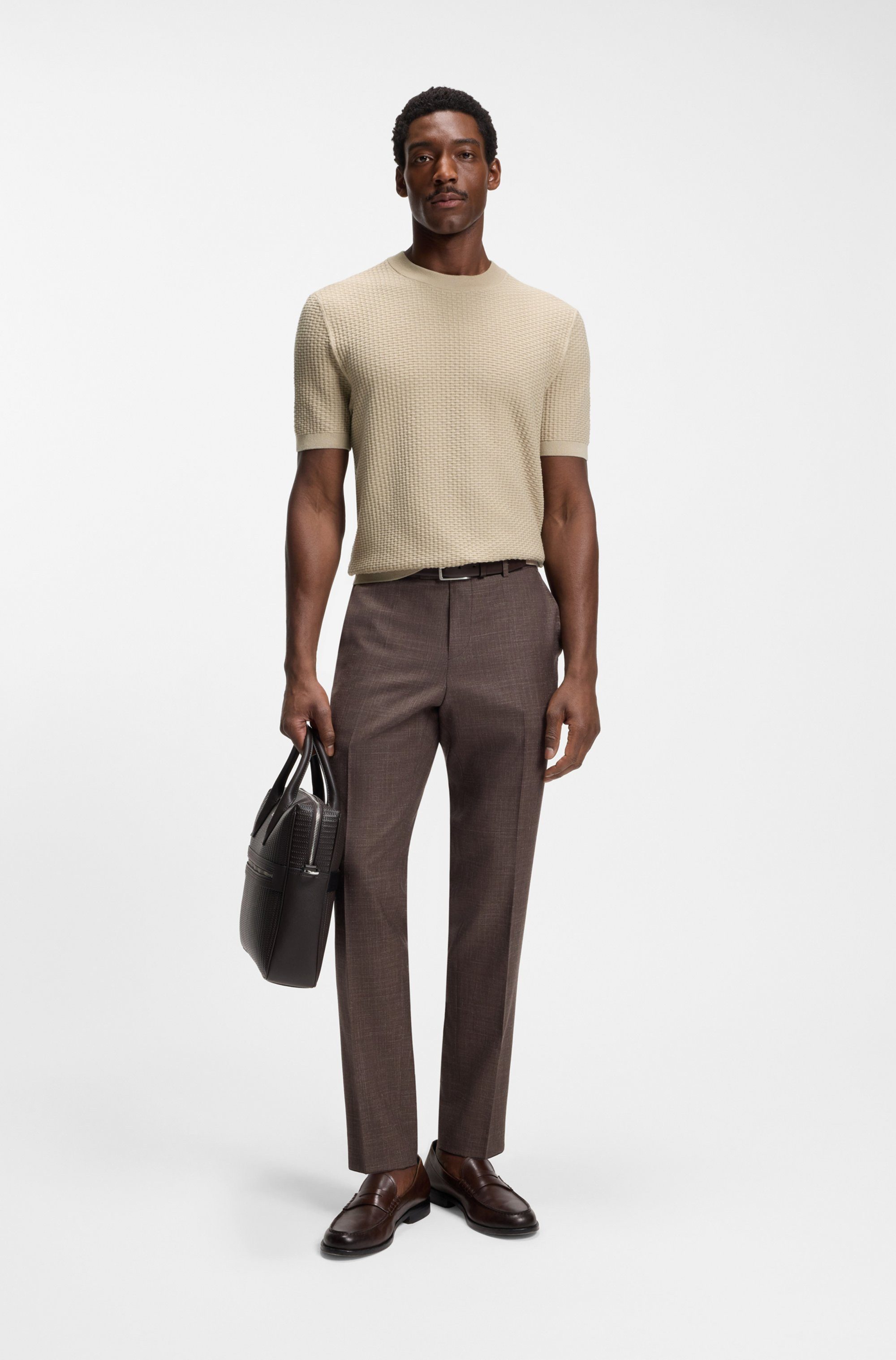 BOSS Kurzarmpullover Nilton Premium Menswear Business-Casual-Look, Strukturstrick-Material