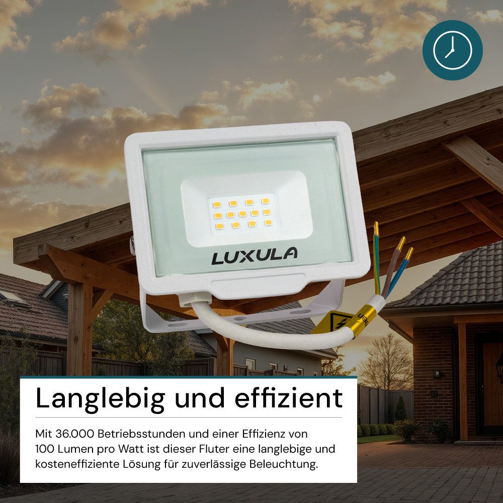 LUXULA LED Flutlichtstrahler LUXULA LED Fluter 10 W 4000 K Neutralweiß Weiß, LED fest integriert, Neutralweiß