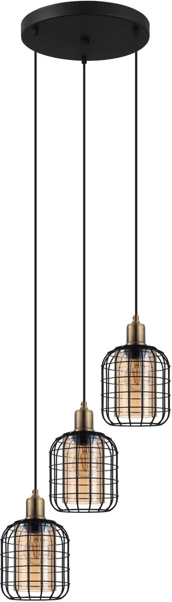 EGLO Hängeleuchte VERNHAM Pendellampe, Stahl und Glas, E27, IP20, Esszimmerlampe, Lampe, ohne Leuchtmittel, Leuchtmittel wechselbar, Pendelleuchte, Esstisch, H130 x Ø42,5cm, schwarz, brüniert, 3X40W exkl