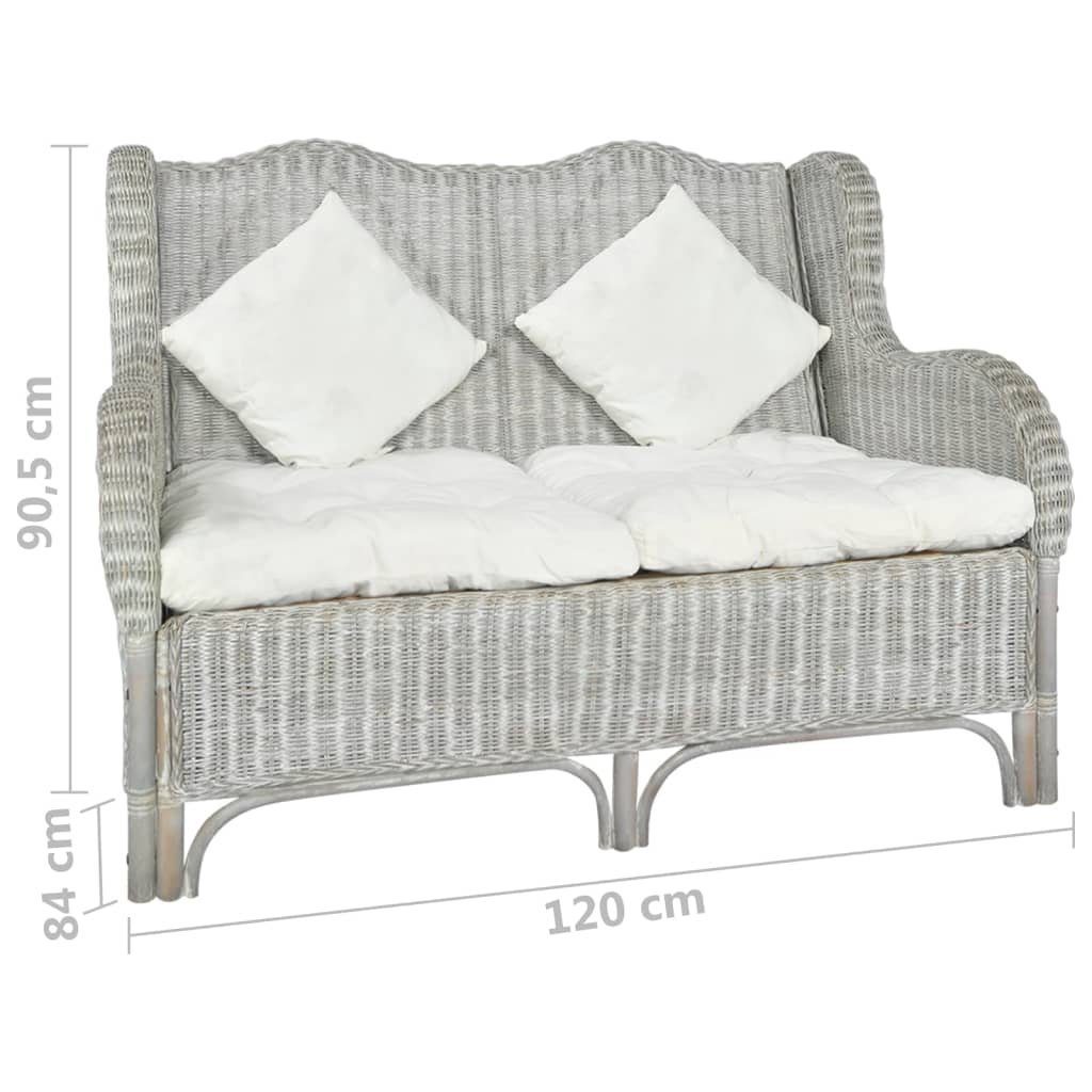und vidaXL Grau Sofa Leinen 2-Sitzer-Sofa Couch Rattan Natur