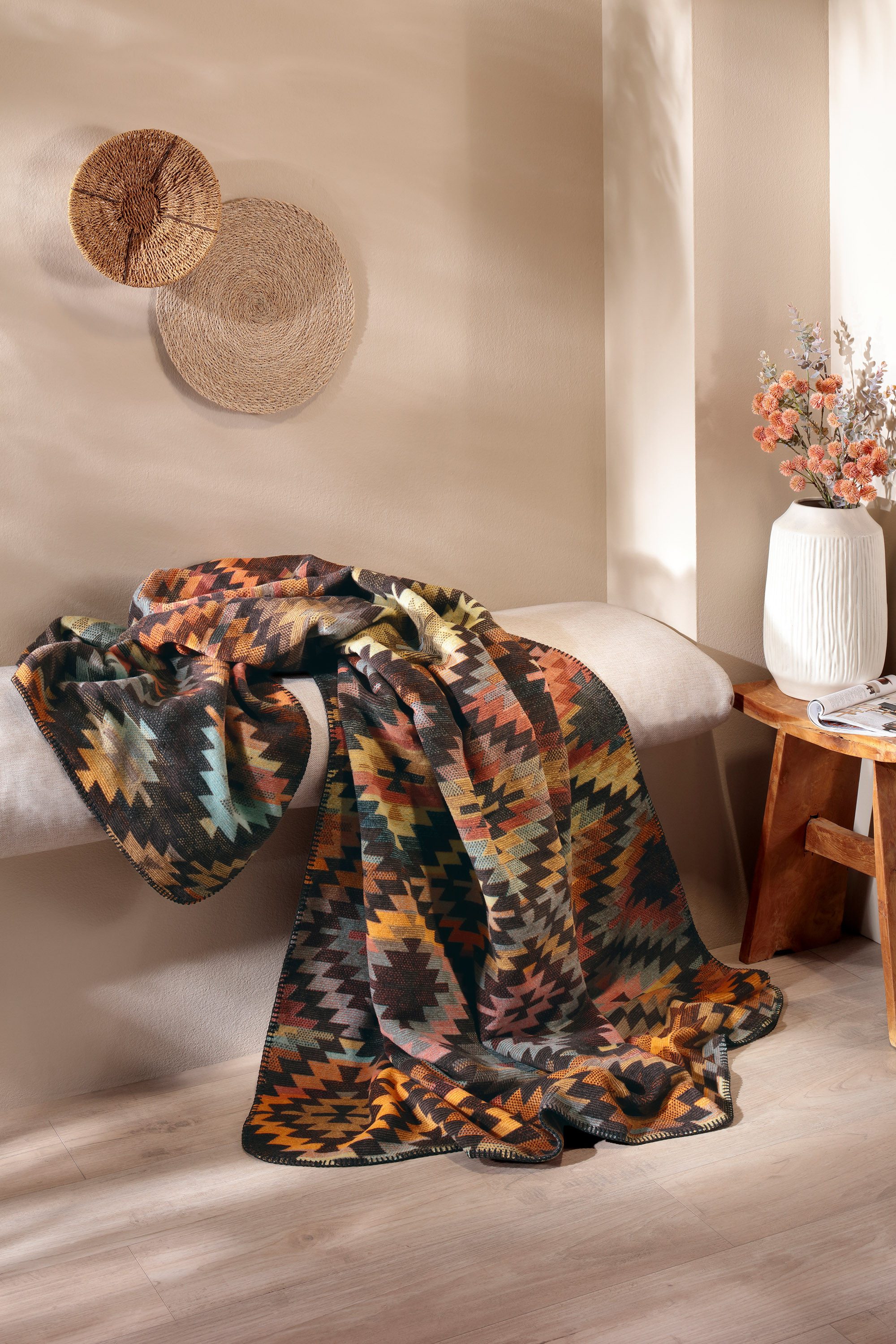 Wohndecke Nomad, Biederlack, mit geketteltem Zierstich, Kuscheldecke