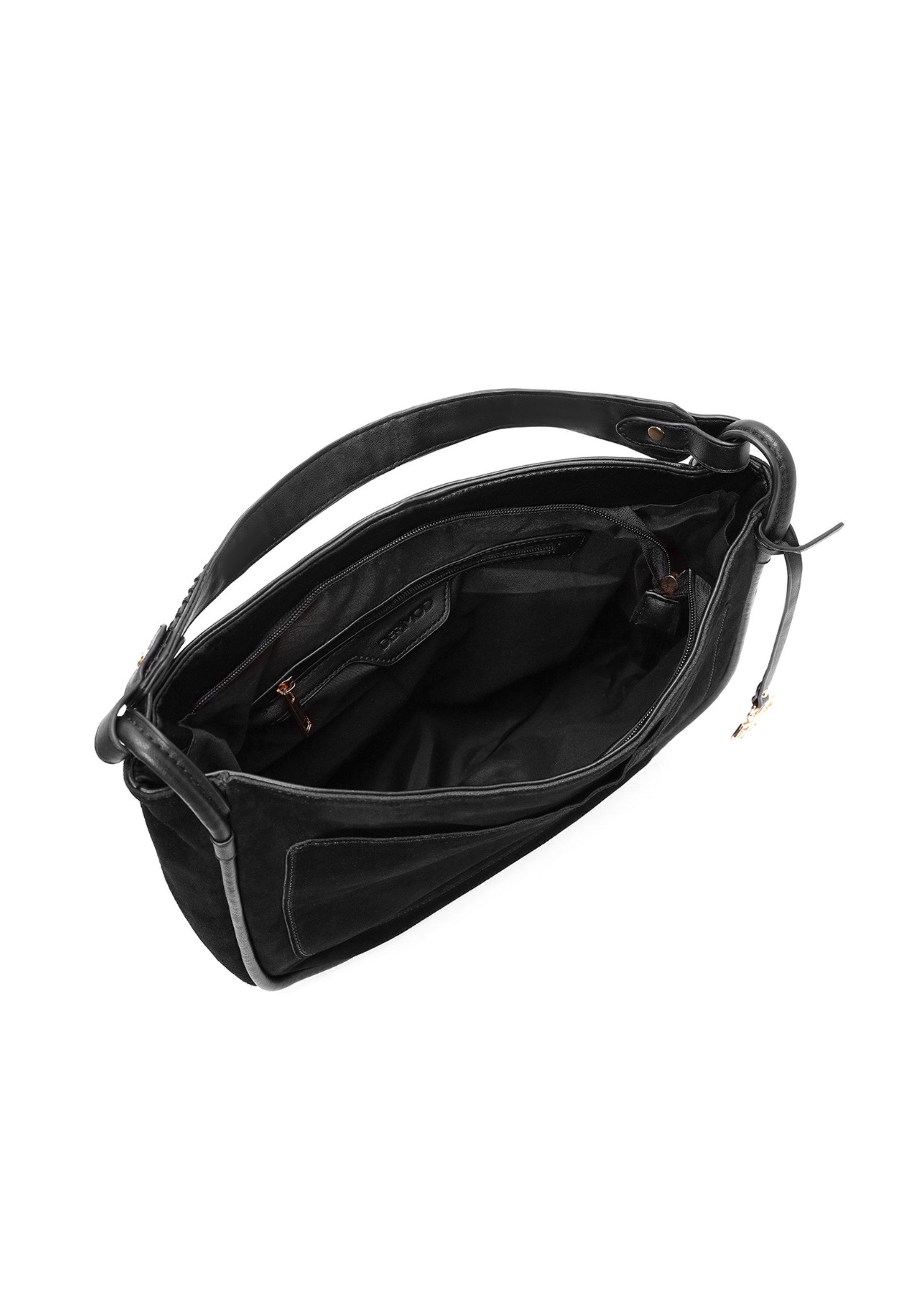 Derimod Umhängetasche Schultertasche aus Kunstvelours, Kunstleder, Schulterriemen, Groß