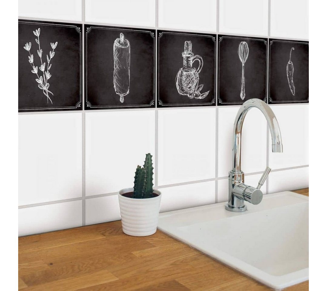 Thumbnail - K&L Wall Art Fliesenaufkleber Klebefliese Sticker Set selbstklebend Matt Tafel Schwarz Vintage Küche