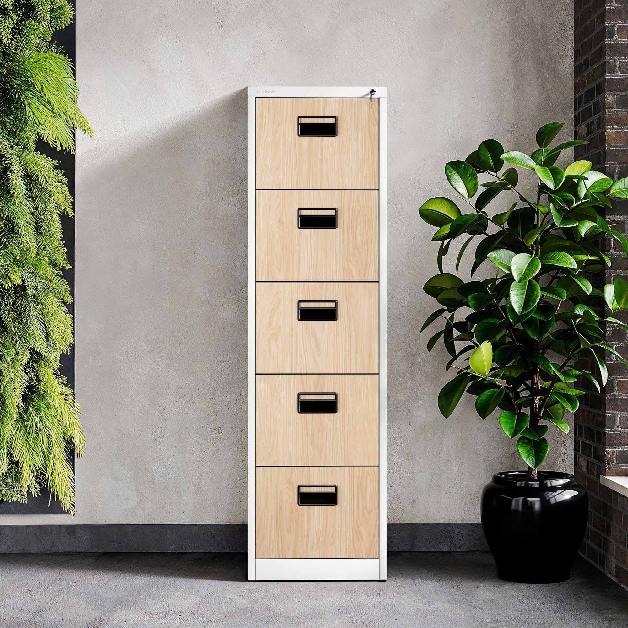 Jan Nowak Aktenschrank Metall Aktenschrank 5 Schubladen SARA V5 46 x 163 x 62 cm Stahl (0,6 mm Kugellagerschienen Anti-Kipp-Sicherung Wandmontage) Büroschrank abschließbar Schloss robust 5 Farben PZH DSGVO