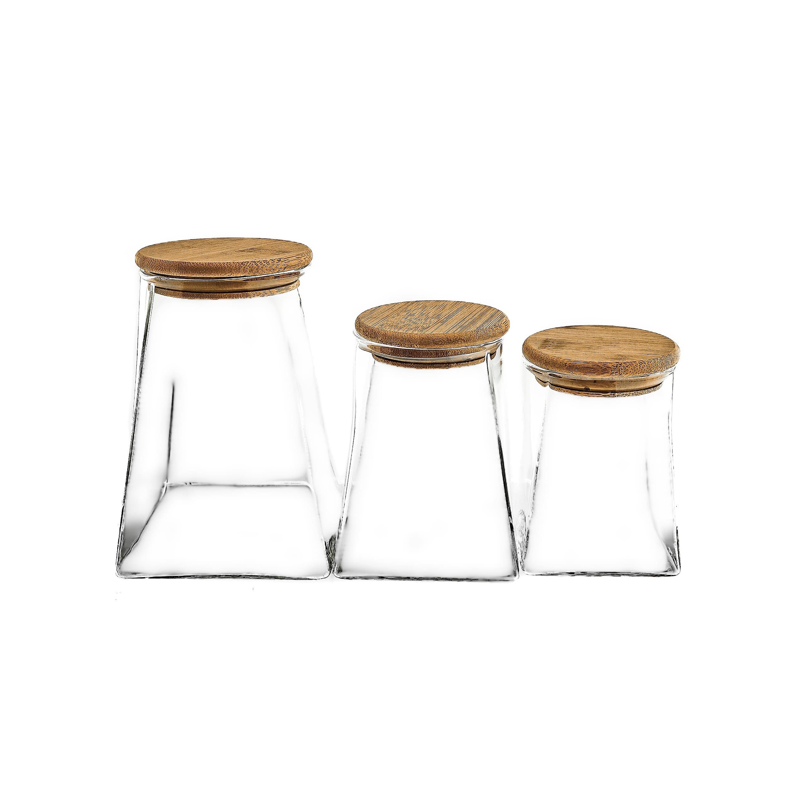 Mulex Vorratsglas 3er Set Vorratsbehälter aus Glas mit luftdichtem Holzdeckel