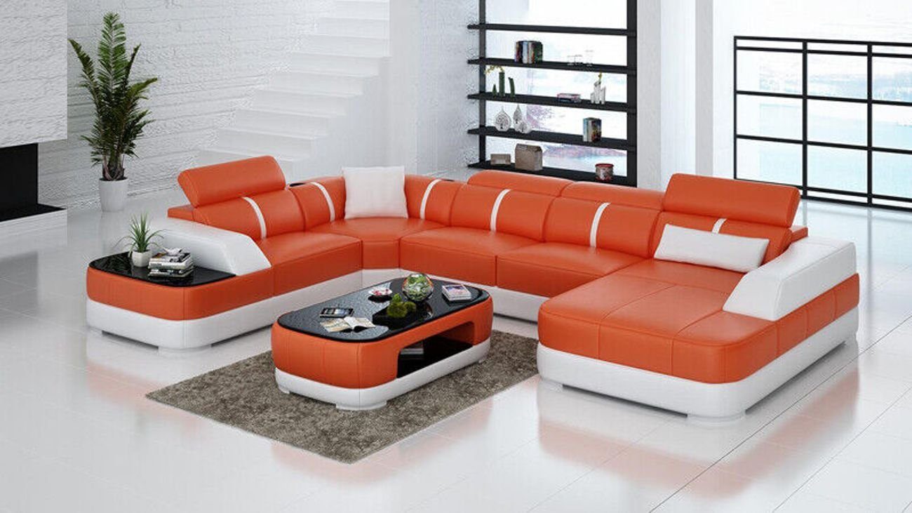 JVmoebel Ecksofa Ledersofa Polster Sitz Eck Sofa Garnitur Wohnzimmer Couch mit USB