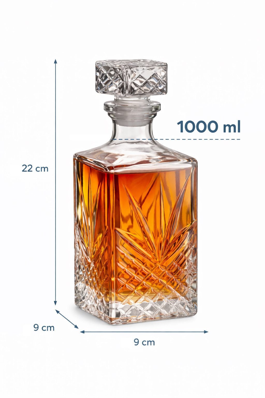 WestCraft Karaffe Bormioli Rocco Whisky-Karaffe aus Glas – 3 edle Designs, (1-tlg), Glasstopfen für sicheres Verschließen - für Hausbar & Wohnzimmer – Bild 4 von 5