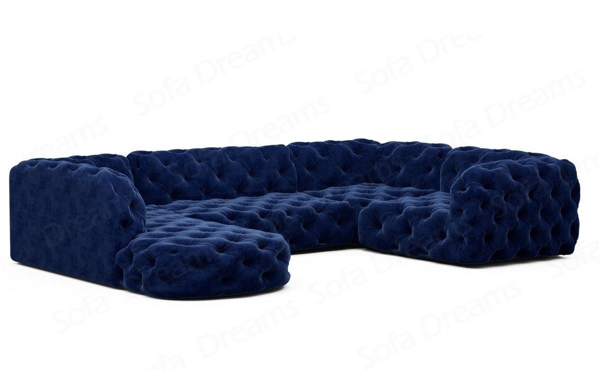 Sofa Dreams Wohnlandschaft Stoff Sofa U Couch Stoffsofa, Design Lanzarote Chesterfield Couch Form Stil dunkelblau77 im