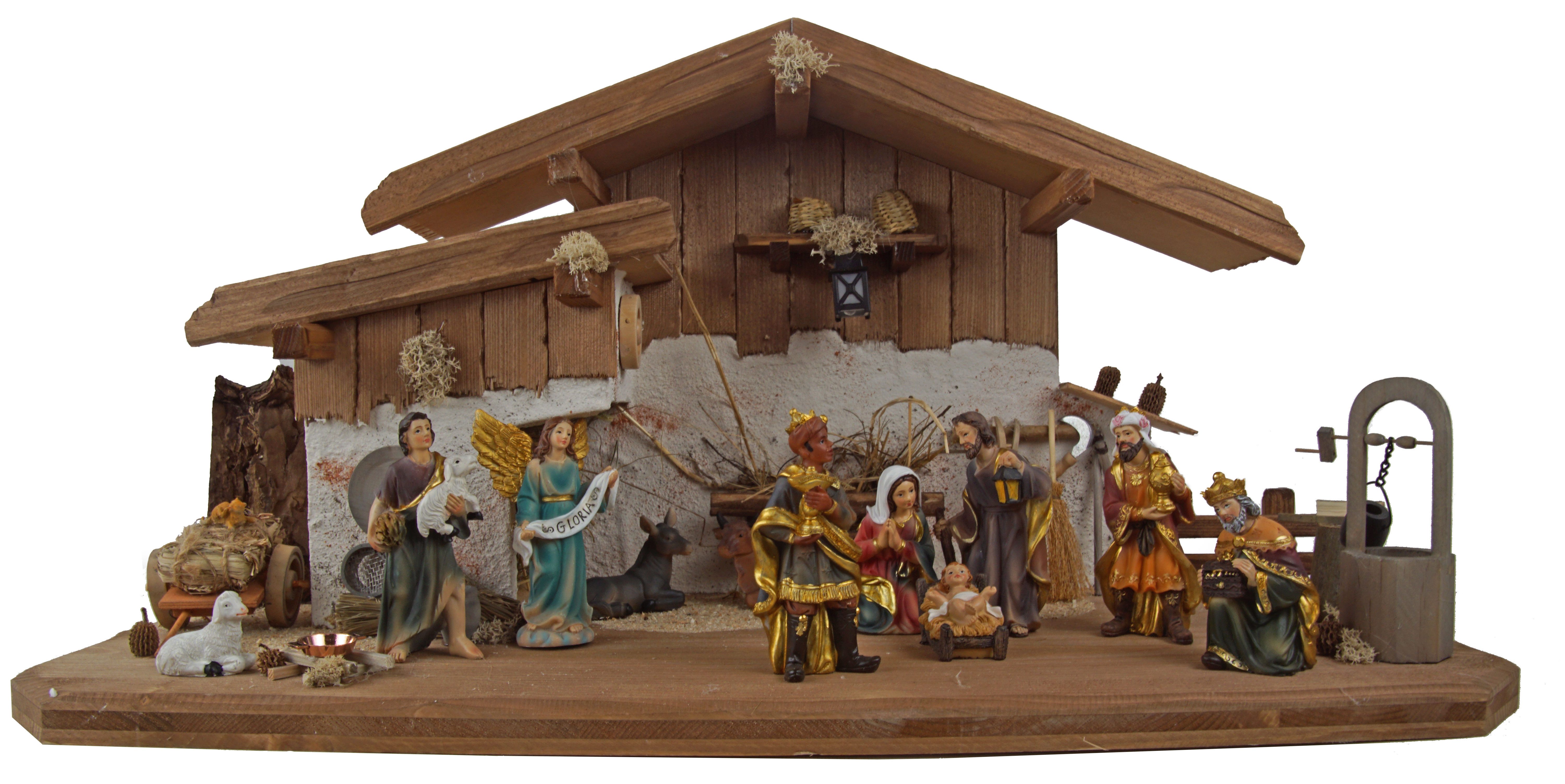 Krippenursel Krippe Weihnachtskrippe Hartmannshof inkl. 11-tlg. Figurensatz K 604, (1-tlg), Handarbeit aus Holz und Naturmaterialien inklusive Figurensatz