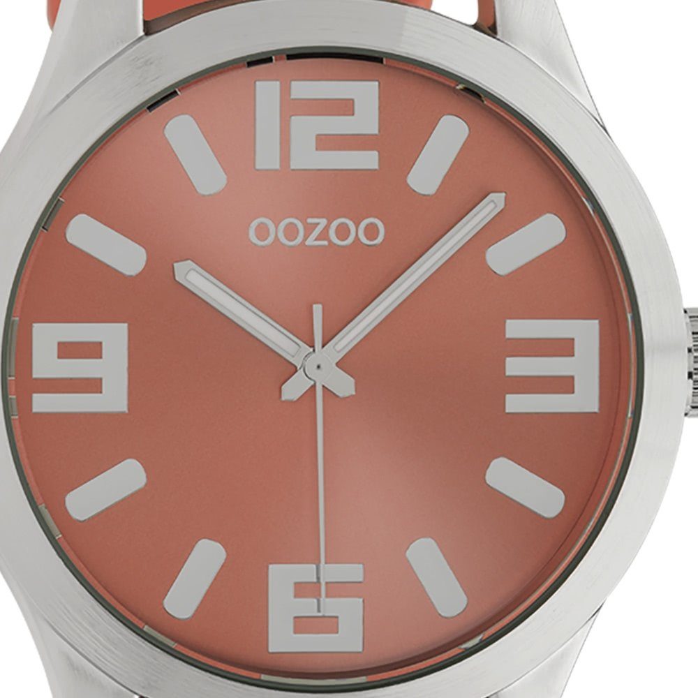 Quarzuhr groß Lederarmband, rund, Orange Fashion-Style Analog, Damenuhr extra 47mm) Armbanduhr OOZOO Oozoo (ca. Damen
