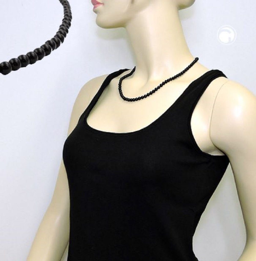 unbespielt Collier Kette mit schwarzen Kunststoffperlen glänzend 50 cm, Modeschmuck für Damen