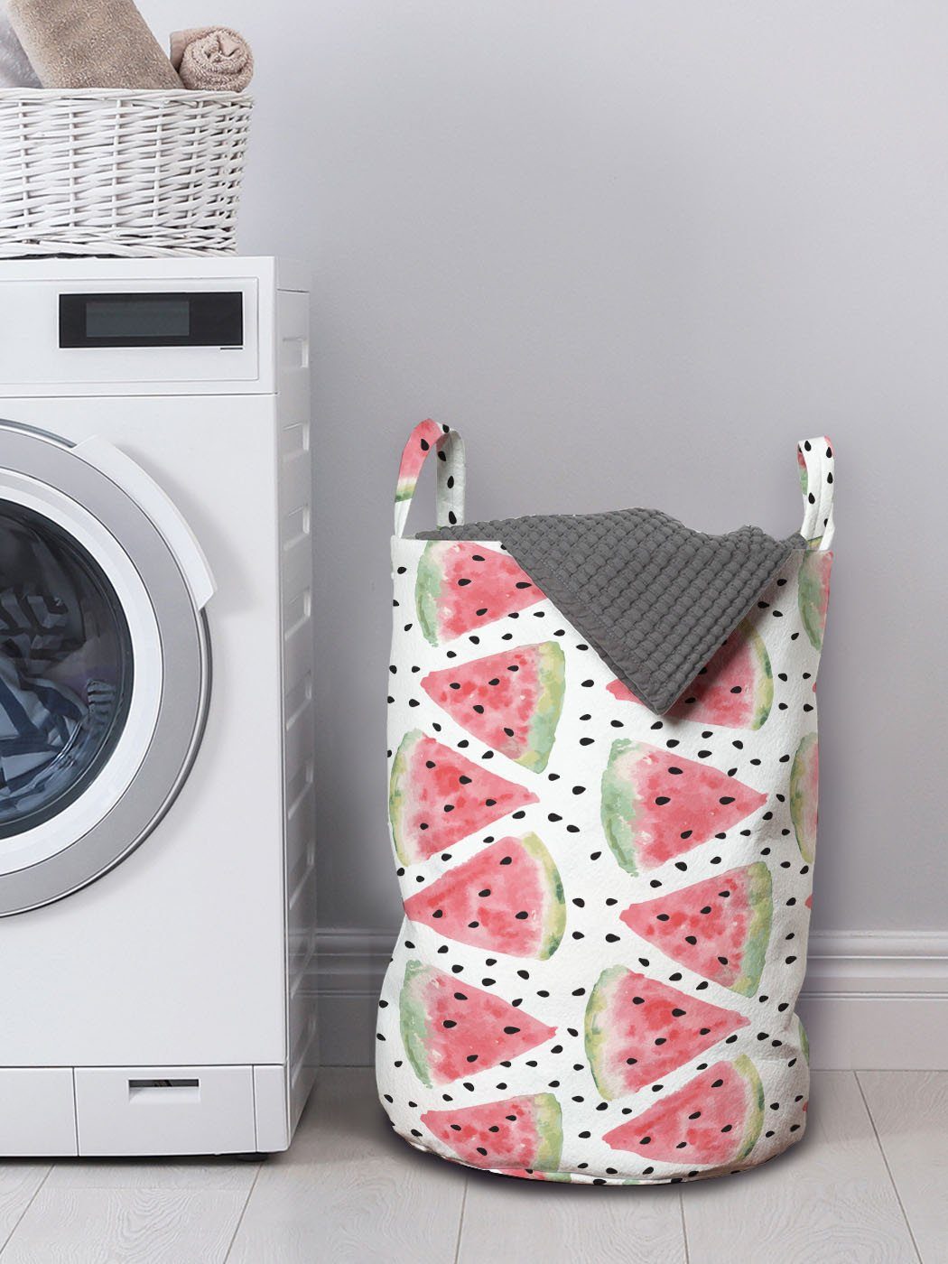Abakuhaus Wäschesäckchen Wäschekorb mit Griffen Waschsalons, Kordelzugverschluss von Wassermelone Stücke Aquarell für