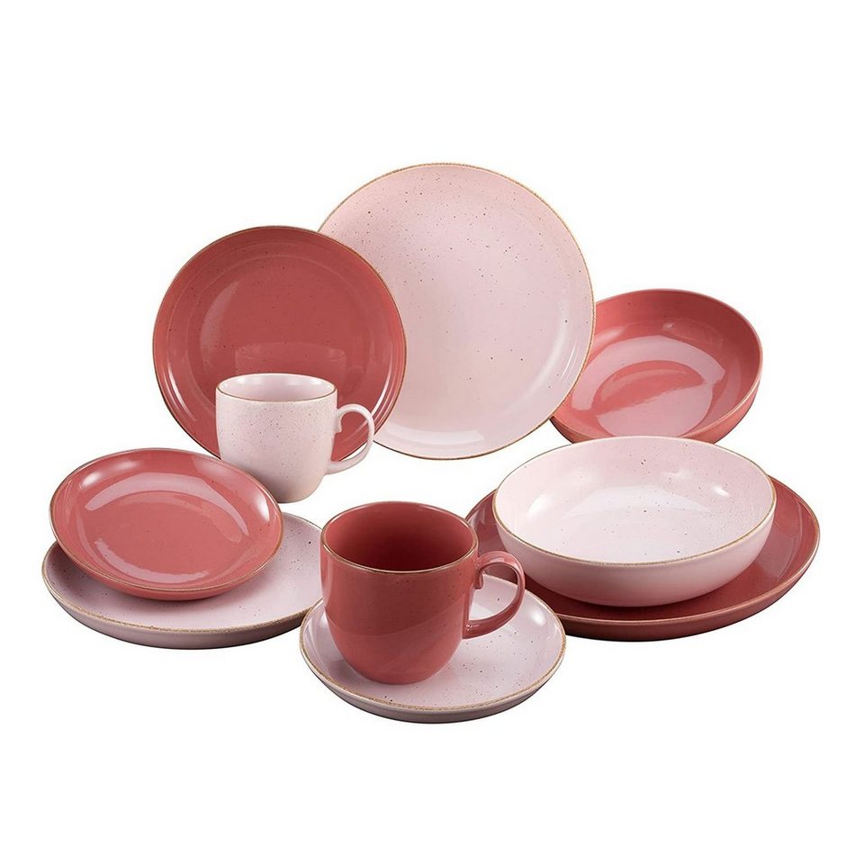 CreaTable Kombiservice Geschirr-Set GIARDINO - ONE (10-tlg), 2 Personen,  Porzellan, Service, warme Farbtöne, 10 Teile, für 2 Personen