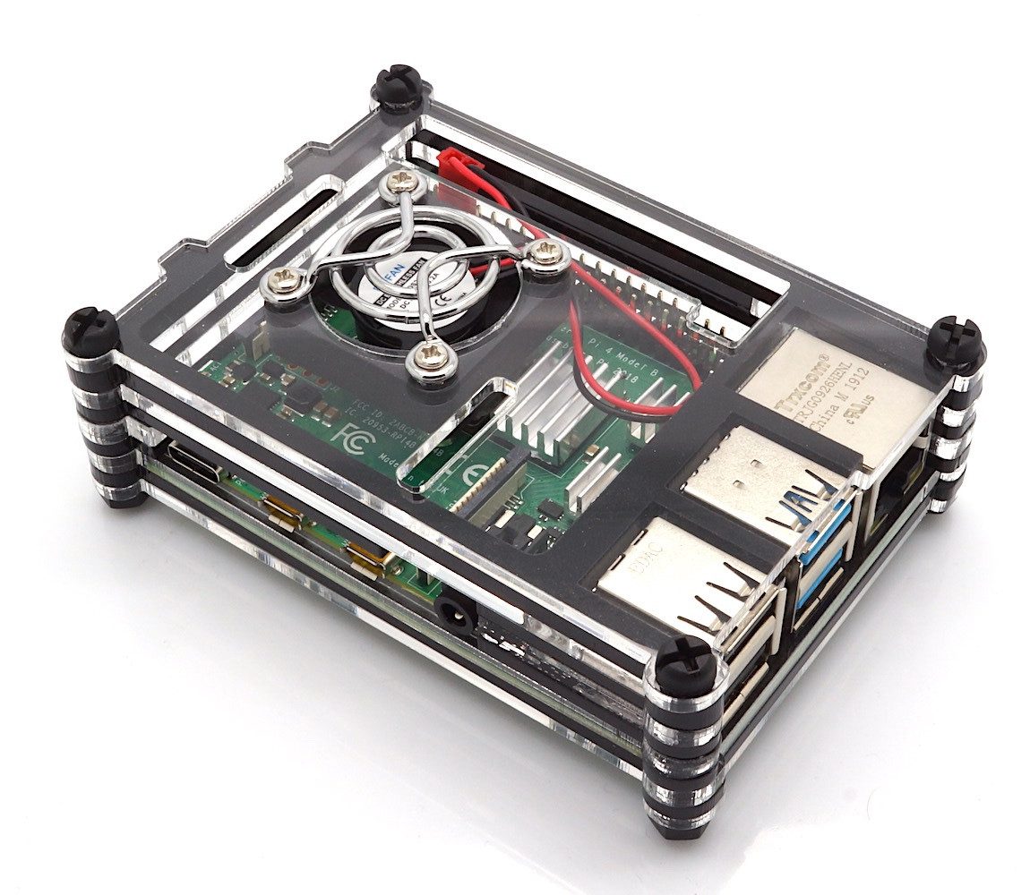 PC-Gehäuse Gehäuse für Raspberry Pi 4 mit Lüfter, stackable, transparent/schwarz