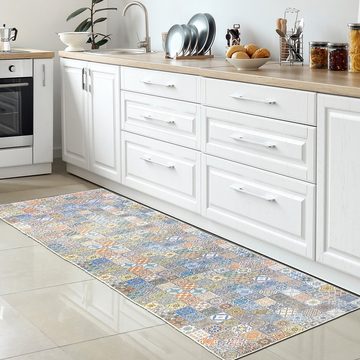 Teppich Waschbarer Küchenläufer-Teppich mit Fliesenmuster in bunt, TeppichHome24, rechteckig, Höhe: 5 mm