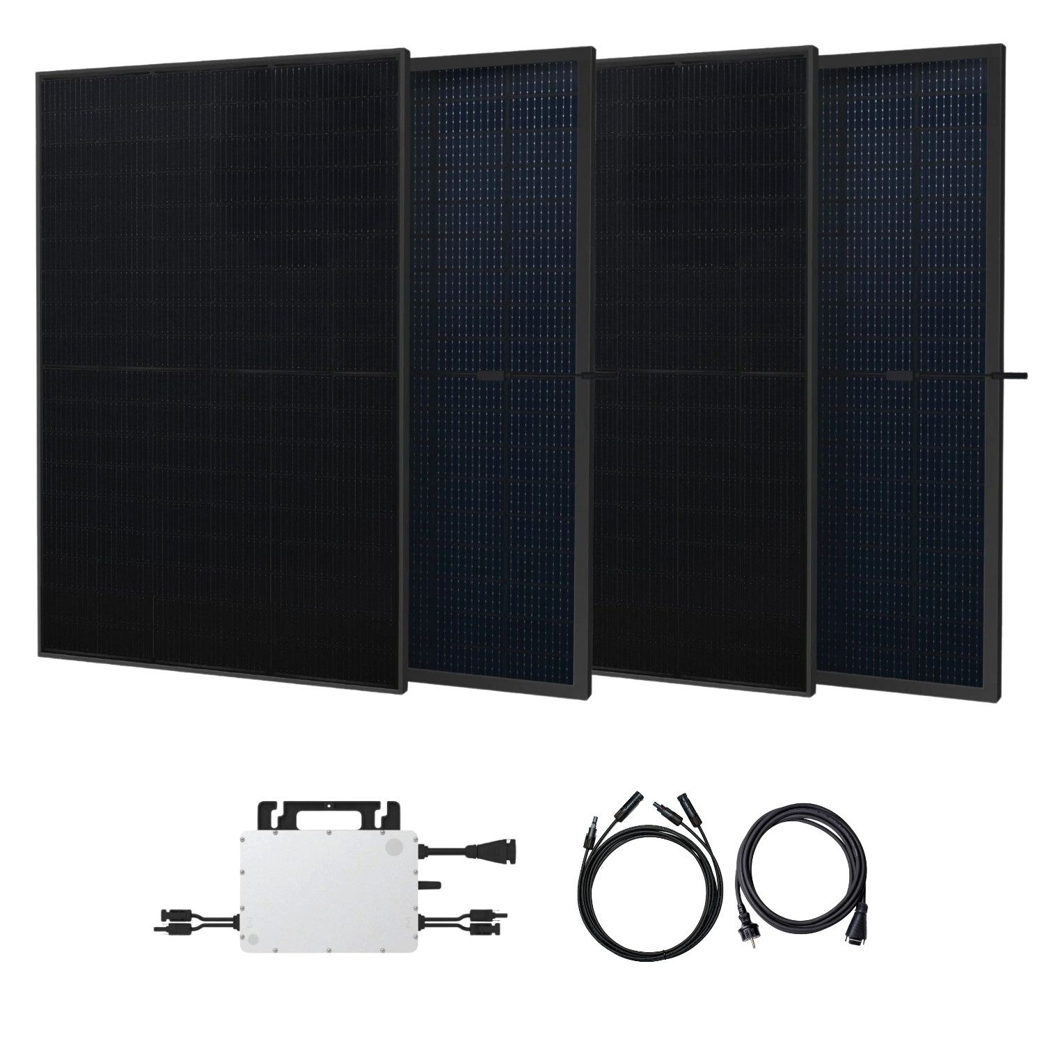 Kleines Kraftwerk Balkonkraftwerk, 1800 W, Monokristallin, (ohne Halterung), 4 x 450W, Wechselrichter, Stromanschlusskabel, Solarverlängerungskabel