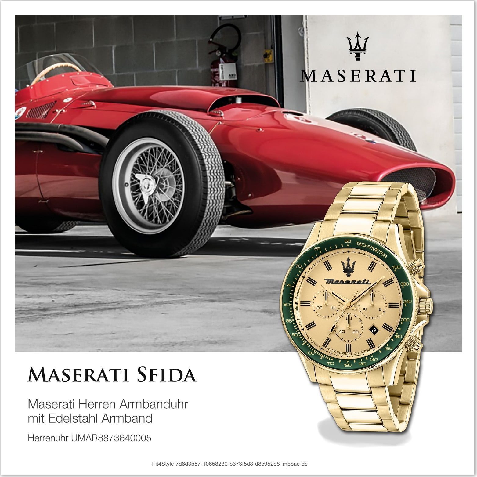 MASERATI Chronograph Maserati Edelstahl Armband-Uhr, Herrenuhr (ca. Gehäuse, Edelstahlarmband, rundes 44mm) groß gelbgold
