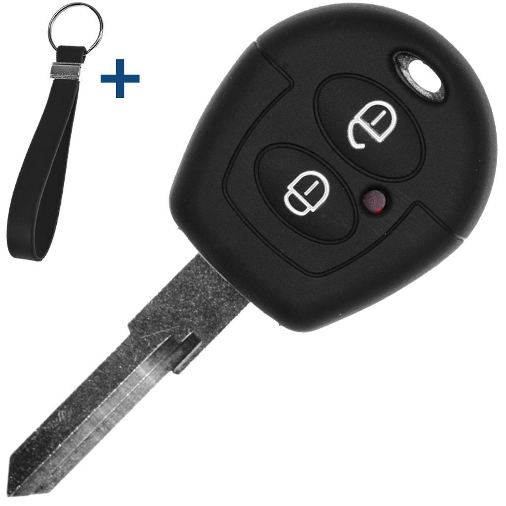 VW T4 Schlüsselband, Schlüsseltasche Cordoba Schutzhülle Autoschlüssel SEAT Polo Silikon Fernbedienung 2 Skoda Sharan mit Schwarz passendem Fox mt-key Tasten für