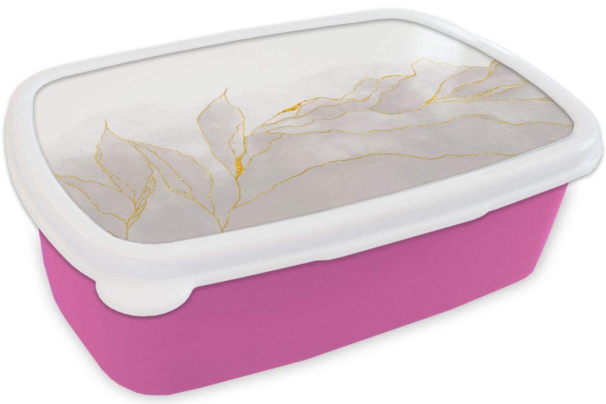 Brotdose Brotbox Grau (2-tlg), Kunststoff, Marmoroptik - Lunchbox Snackbox, Kinder, Mädchen, Kunststoff Gold MuchoWow Chic - Marmor, für rosa - - Erwachsene,