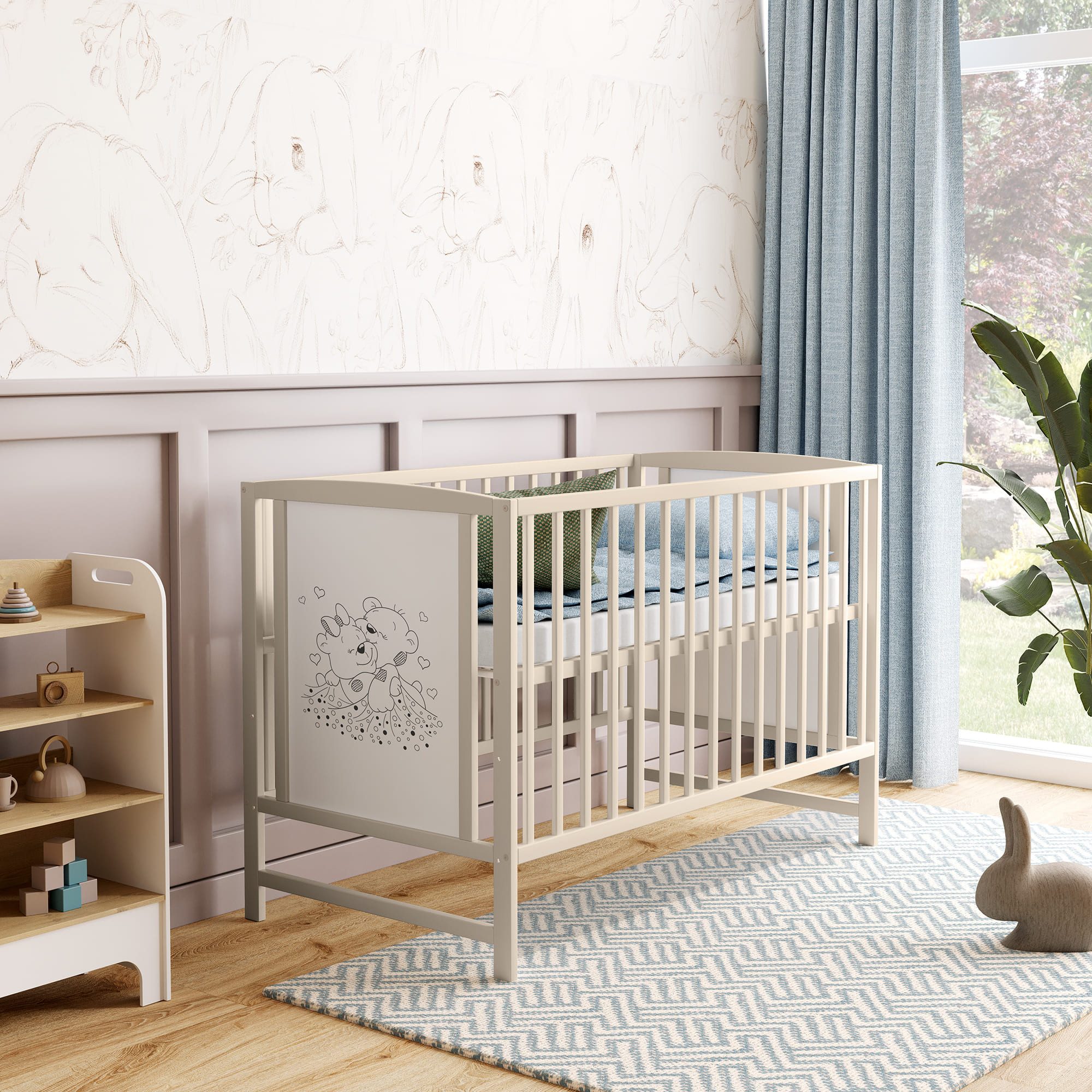 Baby-Delux Babybett Mia mit Matratze, Kinderbett 60x120 cm Taupe höhenverst günstig online kaufen