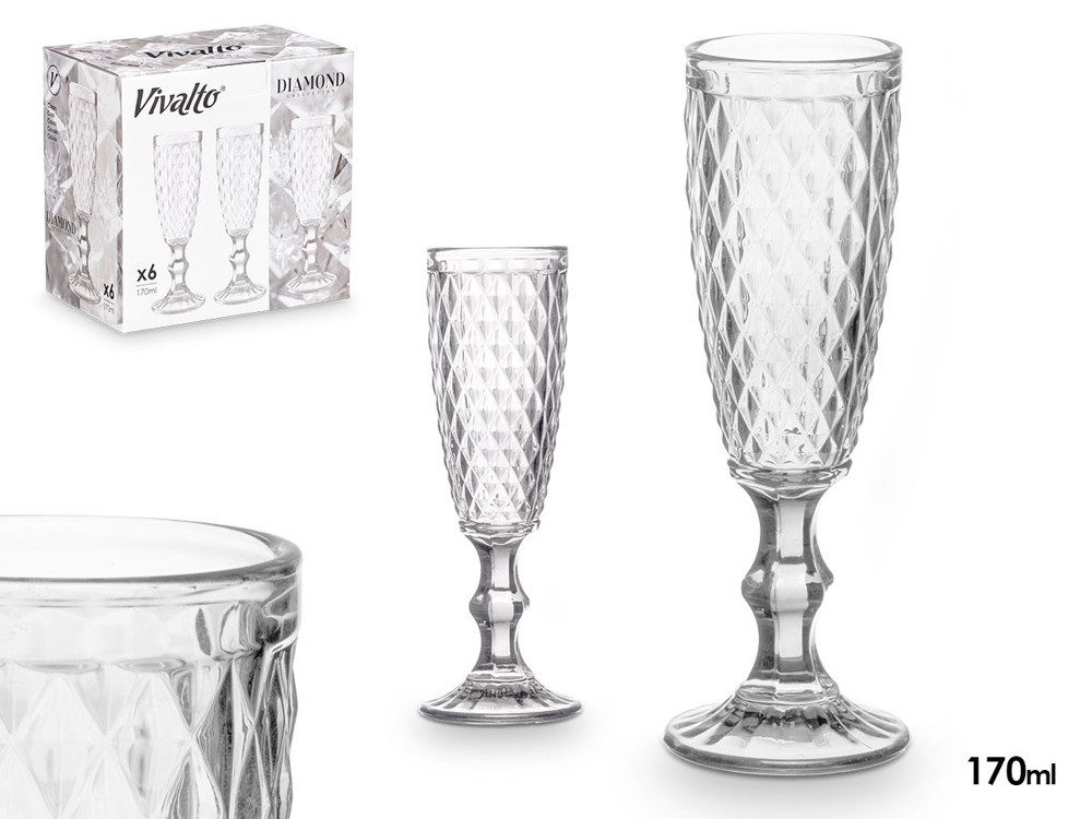 Vivalto Sektglas 6 bunte Sektgläser Champagner Glas Sektkelche Sektglas Gläser Kristal, 6-tlg., Glas