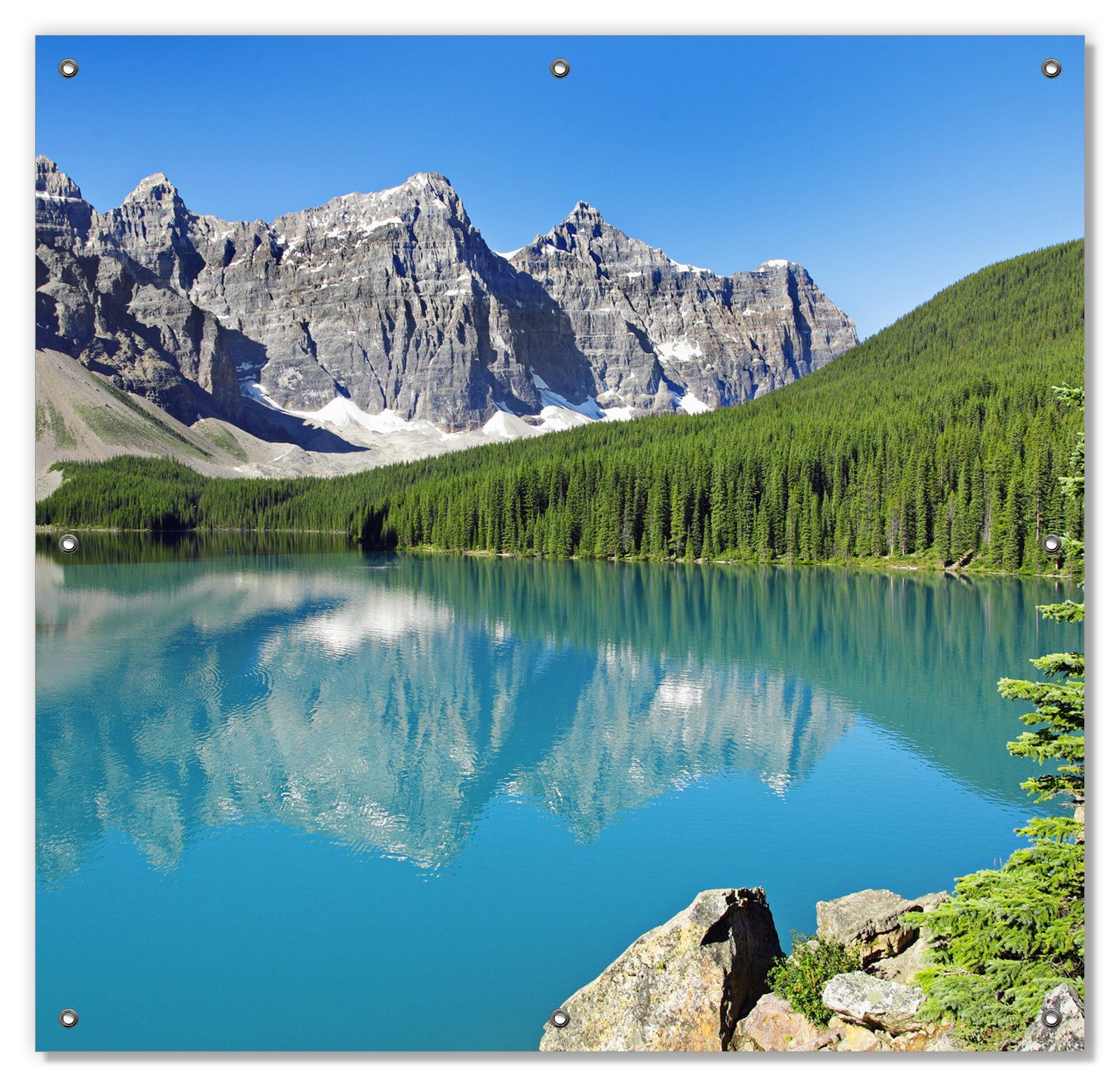 Sonnenschutz Tiefblauer See mit Bergpanorama und Wäldern  Kanada, Wallario, blickdicht, mit Saugnäpfen, wiederablösbar und wiederverwendbar