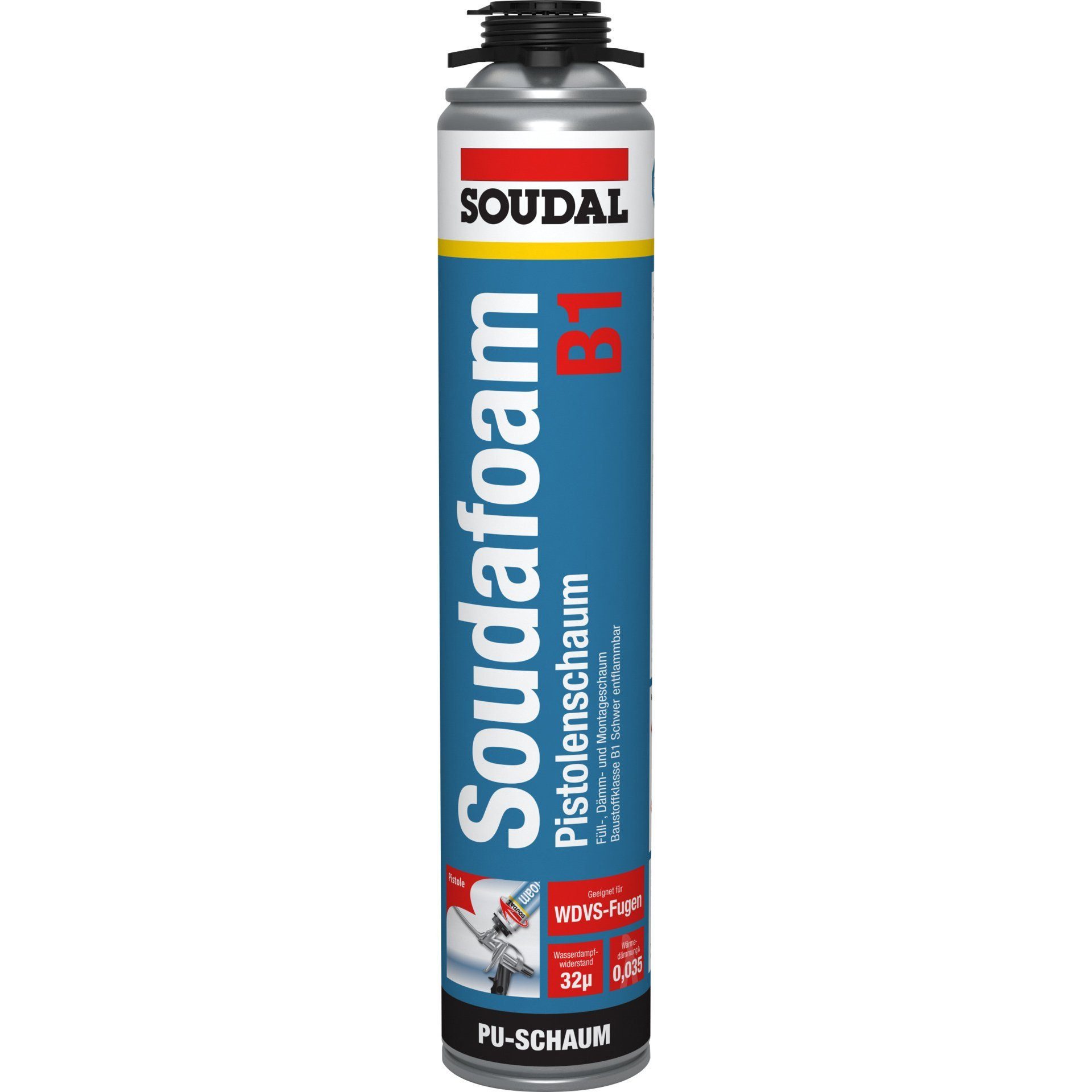 SOUDAL Montagekleber Soudafoam Gun B1 Pistolenschaum PU-Schaum, Schwerentflammbarer B1-Pistolenschaum 750 ml