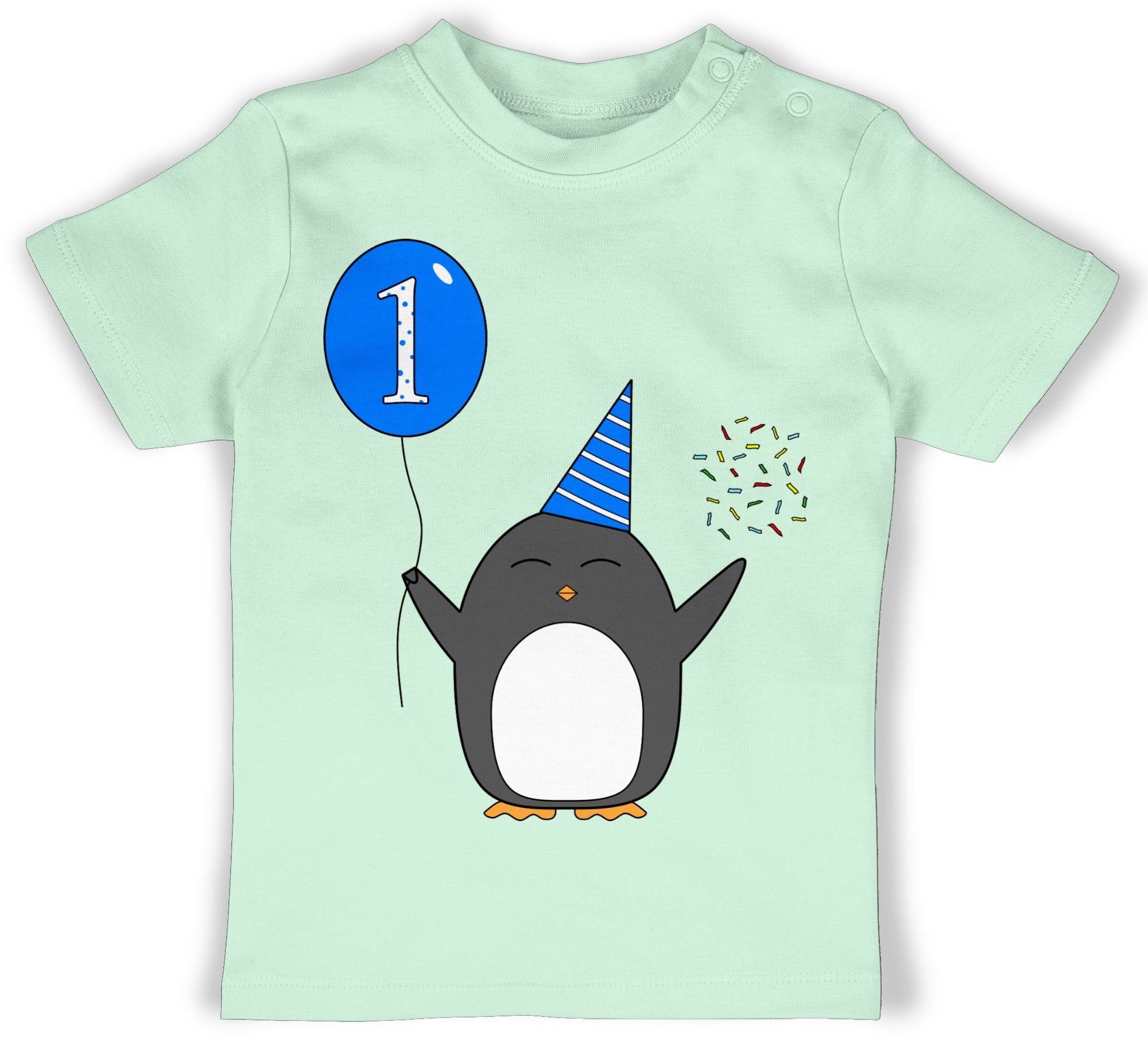 2 Mintgrün Blau - 1.Geburtstag - - für Pinguin Baby - Ballon Geburtstag Konfetti - Geschenk Babys Shirtracer T-Shirt