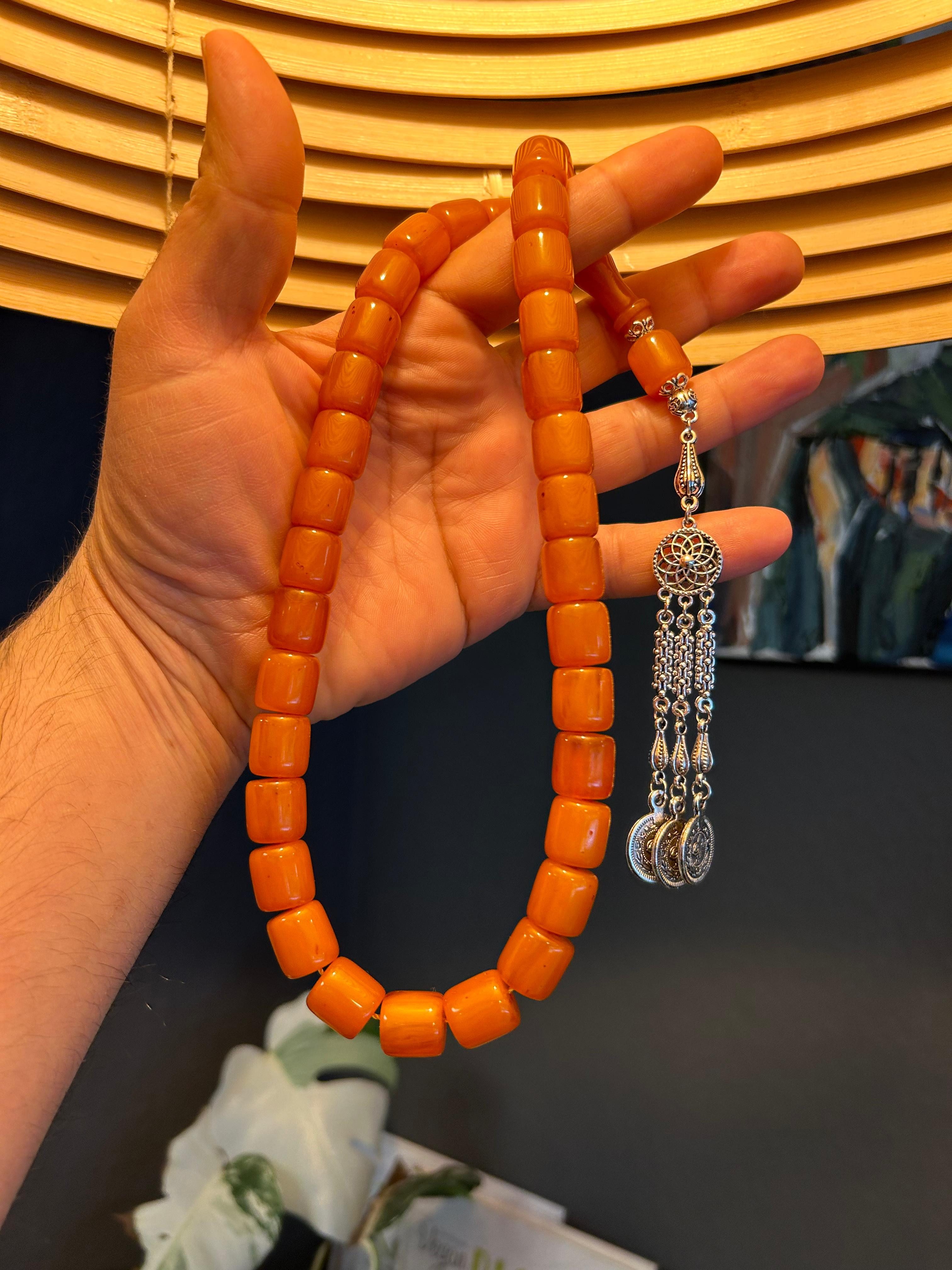 TesbihBid Kettenanhänger Faturan 14x13 (Rare Bakalite Faturan 13x14 mm Gebetskette 33-tlg Sandalous, Tesbih Misbaha islam Amber Subha Kehribar)