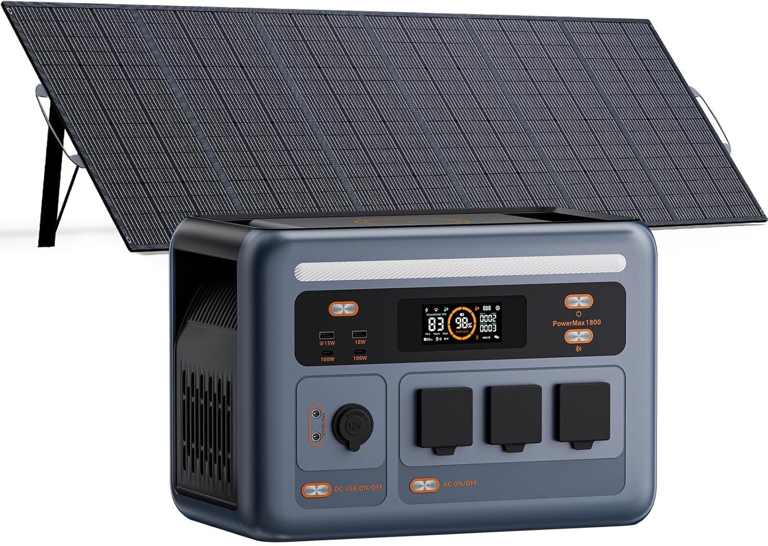 OSCAL Stromerzeuger 1800SE Tragbare Powerstation,1024Wh LiFePO4-Akku,1800W Solargenerator, 1,8 in kW, (2-tlg), mit Solarpanel Notstromversorgung für Camping, Wohnmobil und zu Hause