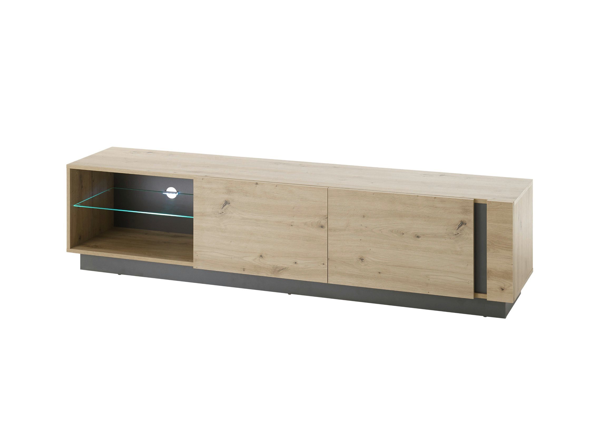 Empinio24 Lowboard CORATO, 188x46 cm, Eiche NB Absetzungen graphit, mit Beleuchtung