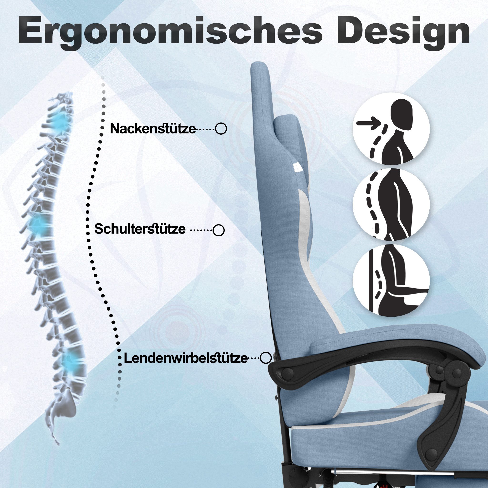 FIVMEN Gaming-Stuhl Computerstuhl Ergonomisch Bürostuhl mit Massage Lendenkissen, Drehstuhl Schreibtischstuhl Gaming Stuhl mit Fußstütze