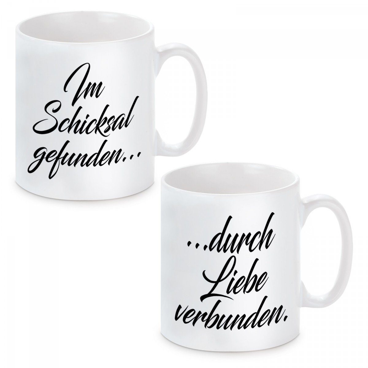 Herzbotschaft Tasse Kaffeebecher 2er Set mit Motiv Im Schicksal gefunden durch Liebe, Keramik, Kaffeetasse spülmaschinenfest und mikrowellengeeignet