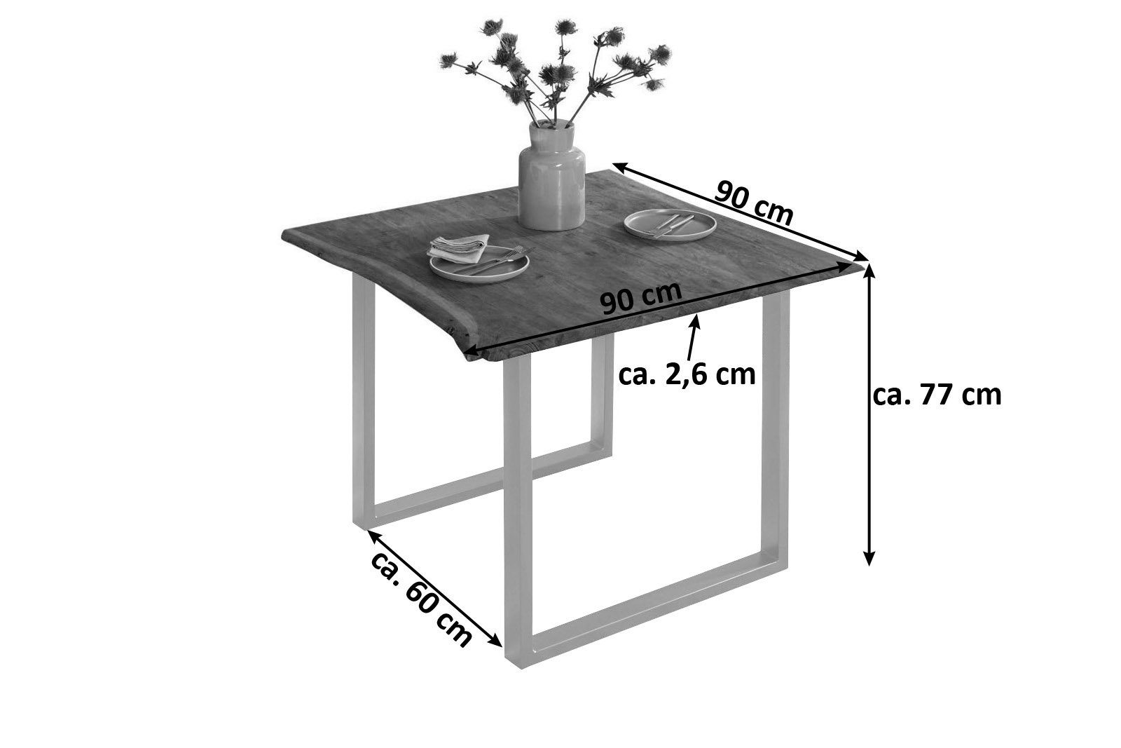SAM® Baumkantentisch Brosna, Akazienholz, Baumkante, nuss, Metallgestell U-Form