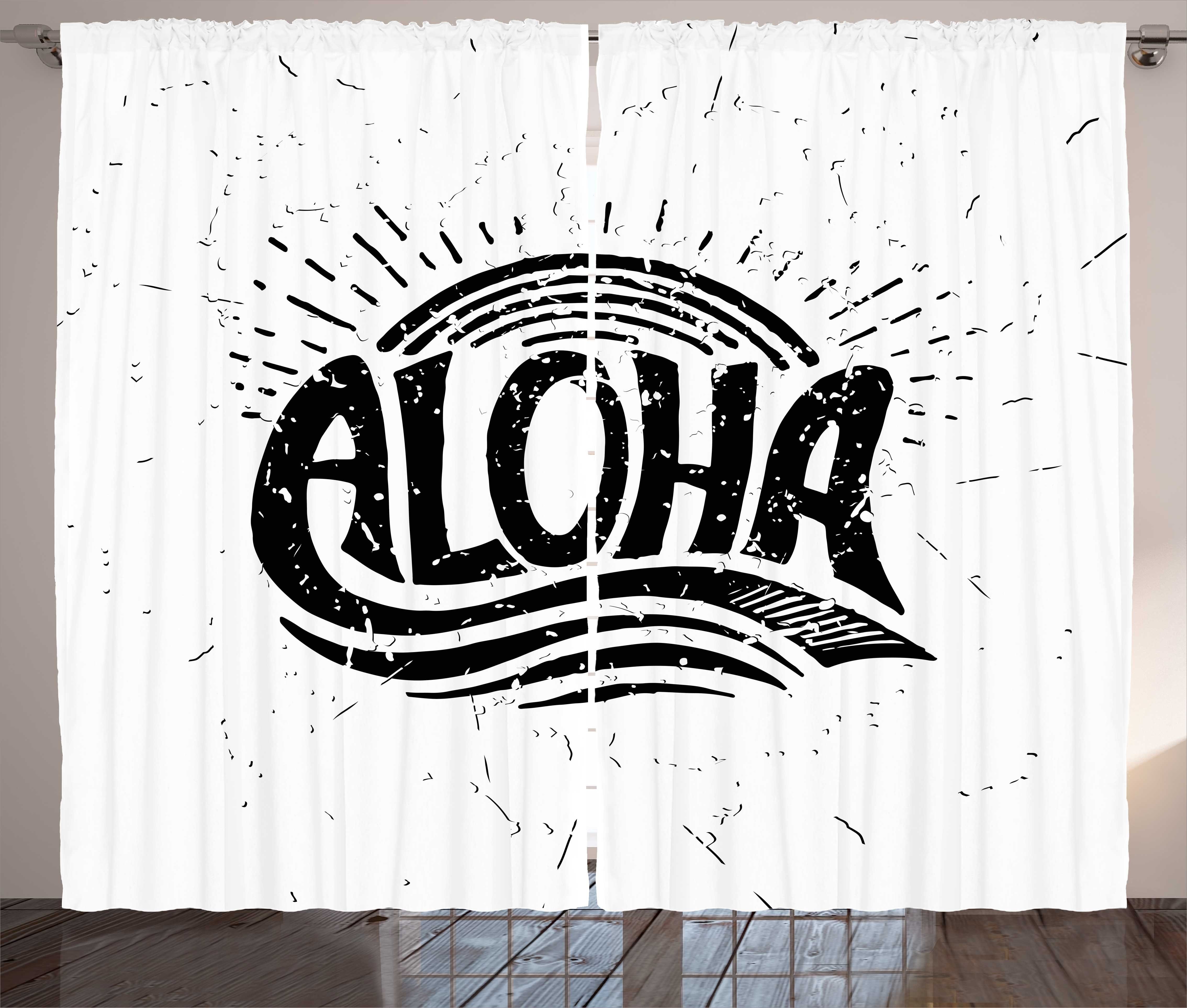 Gardine Schlafzimmer Kräuselband Vorhang mit Schlaufen und Haken, Abakuhaus, Aloha Kalligraphie in Grunge Zeichnung | Fertiggardinen