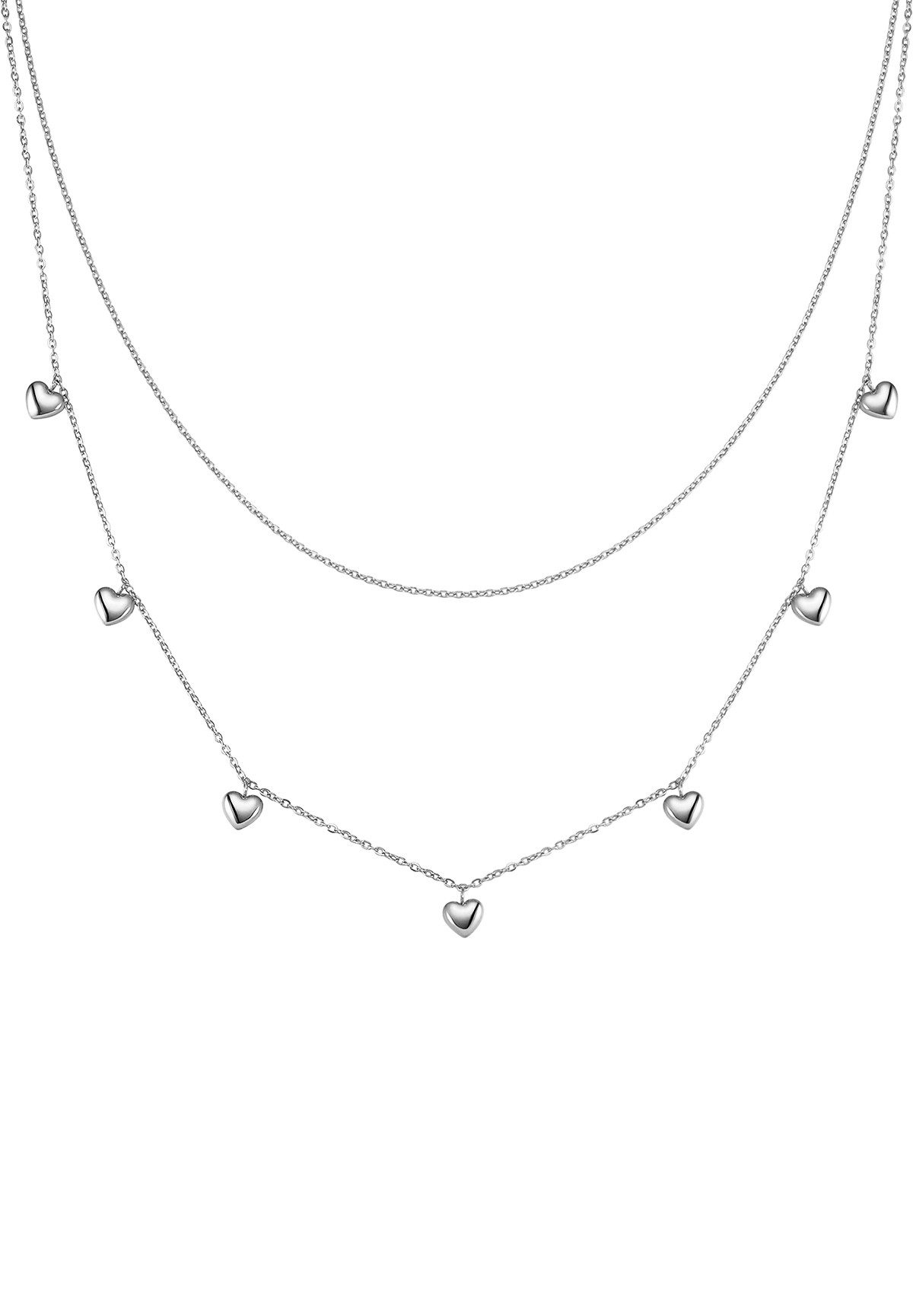 Hey Happiness Collier Layer Herzkette mit Charms, mehrreihig, Mehrsträngige Kette mit Herz Anhängern, aus Edelstahl