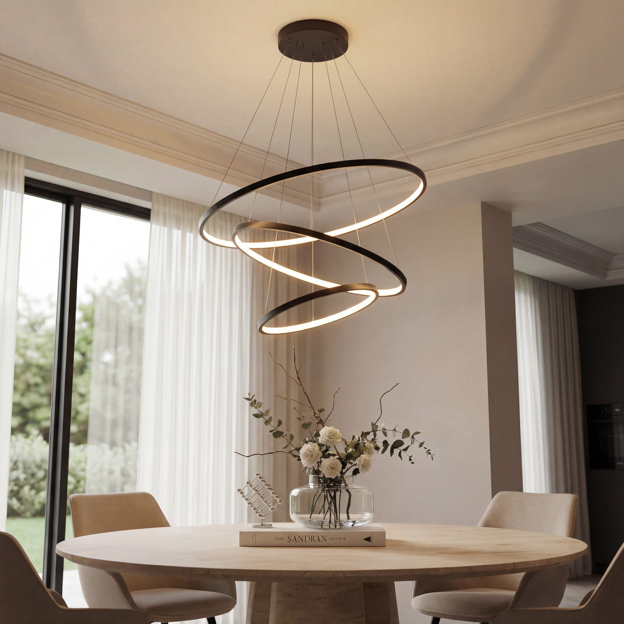 CASA DOMA LED Pendelleuchte Evora, smarte Hängelampe, Esszimmer, Wohnzimmer, Schwarz/Weiß, modern, dimmbar, LED fest integriert, Neutralweiß, Kaltweiß, Warmweiß, inkl. Fernbedienung, höhenverstellbar, aus Metall, Ringform