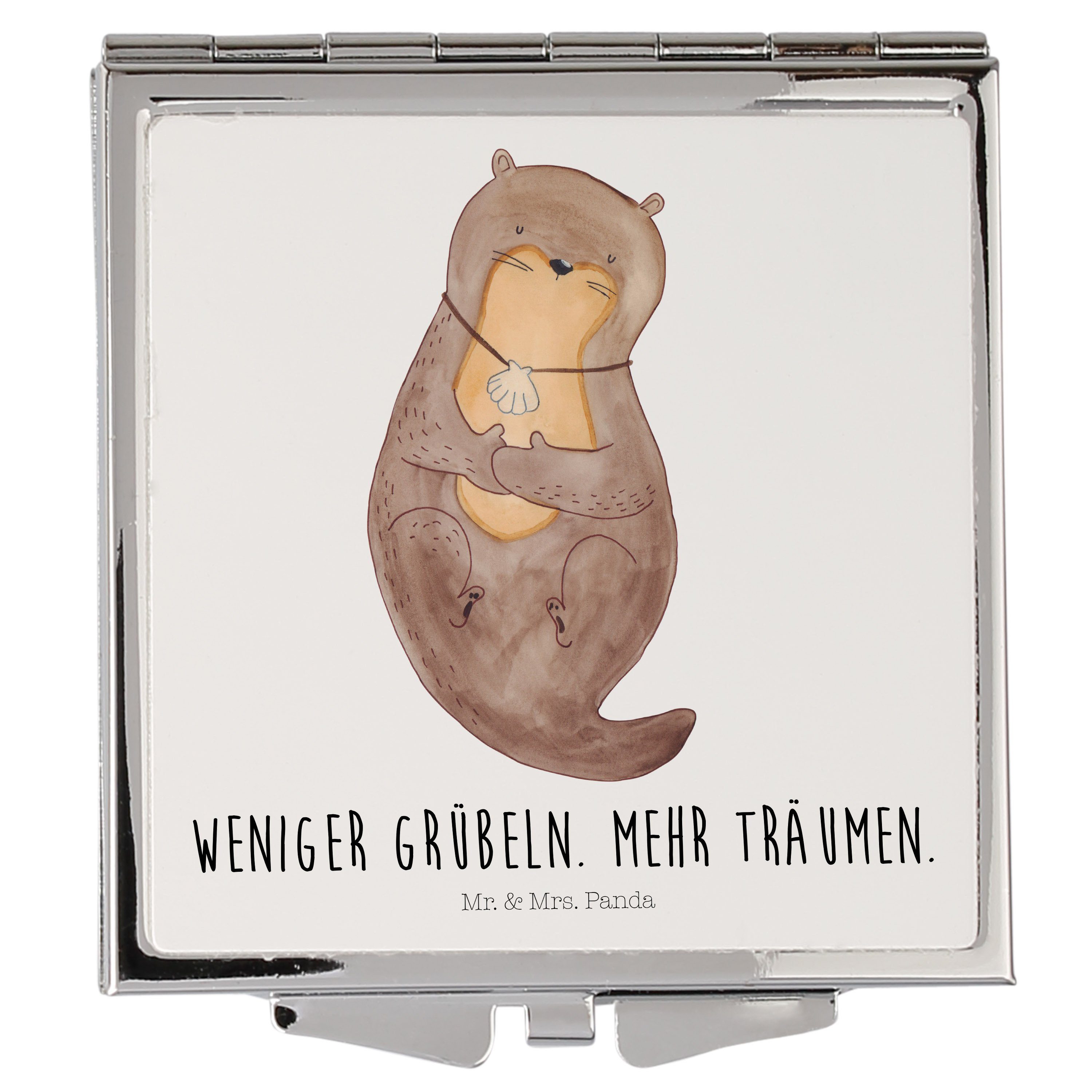 Mr. & Mrs. Panda Kosmetikspiegel Otter mit Muschelmedaillon - Weiß - Geschenk, Handtasche, Quadrat, Se (1-St)