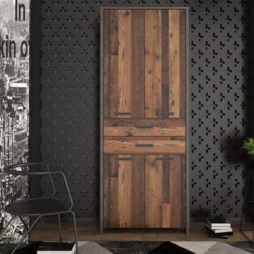 99rooms Drehtürenschrank Califfo Altes Holz Optik Beton Optik (Kleiderschrank, Mehrzweckschrank) Stauraum