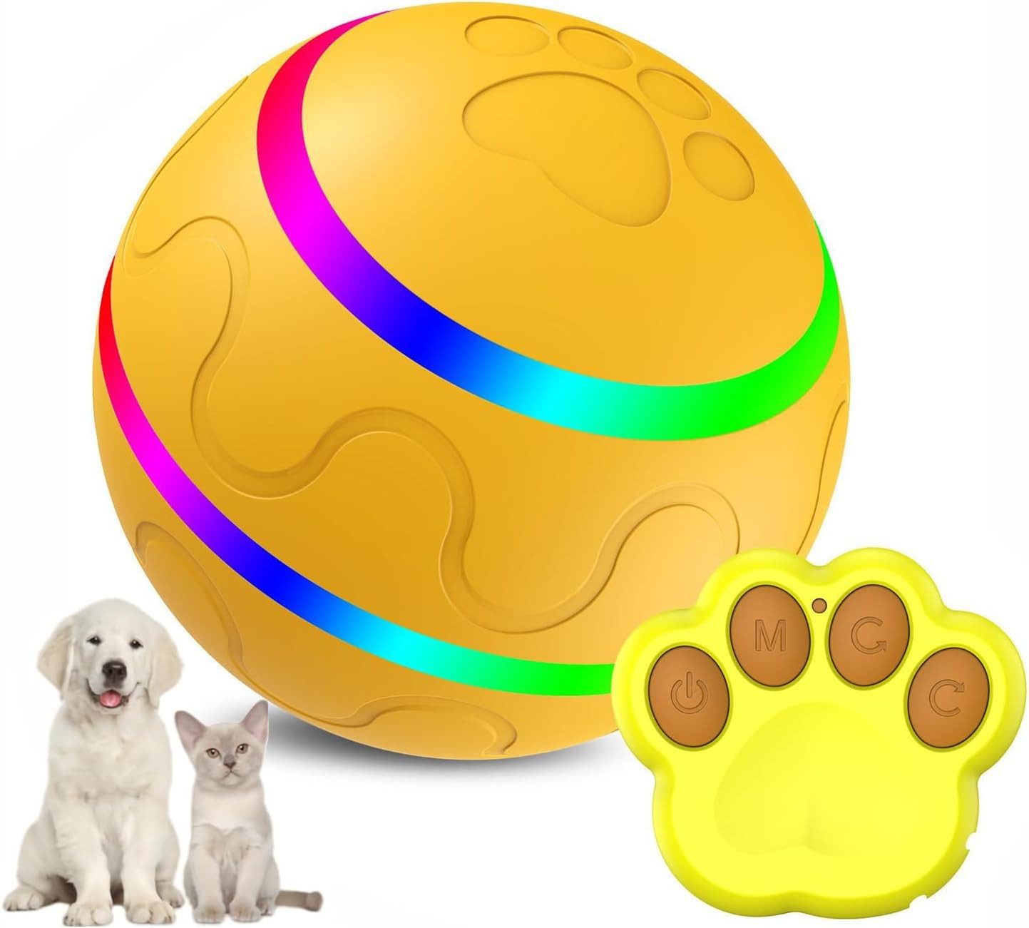 MOPUEA Tier-Intelligenzspielzeug Interaktiver Hundespielball mit LED & Fernbedienung, USB-aufladbar, Interaktives Hundespielzeug Set LED-Beleuchtung, Fernbedienung, zwei Spielmodi, USB-aufladbar, IP54