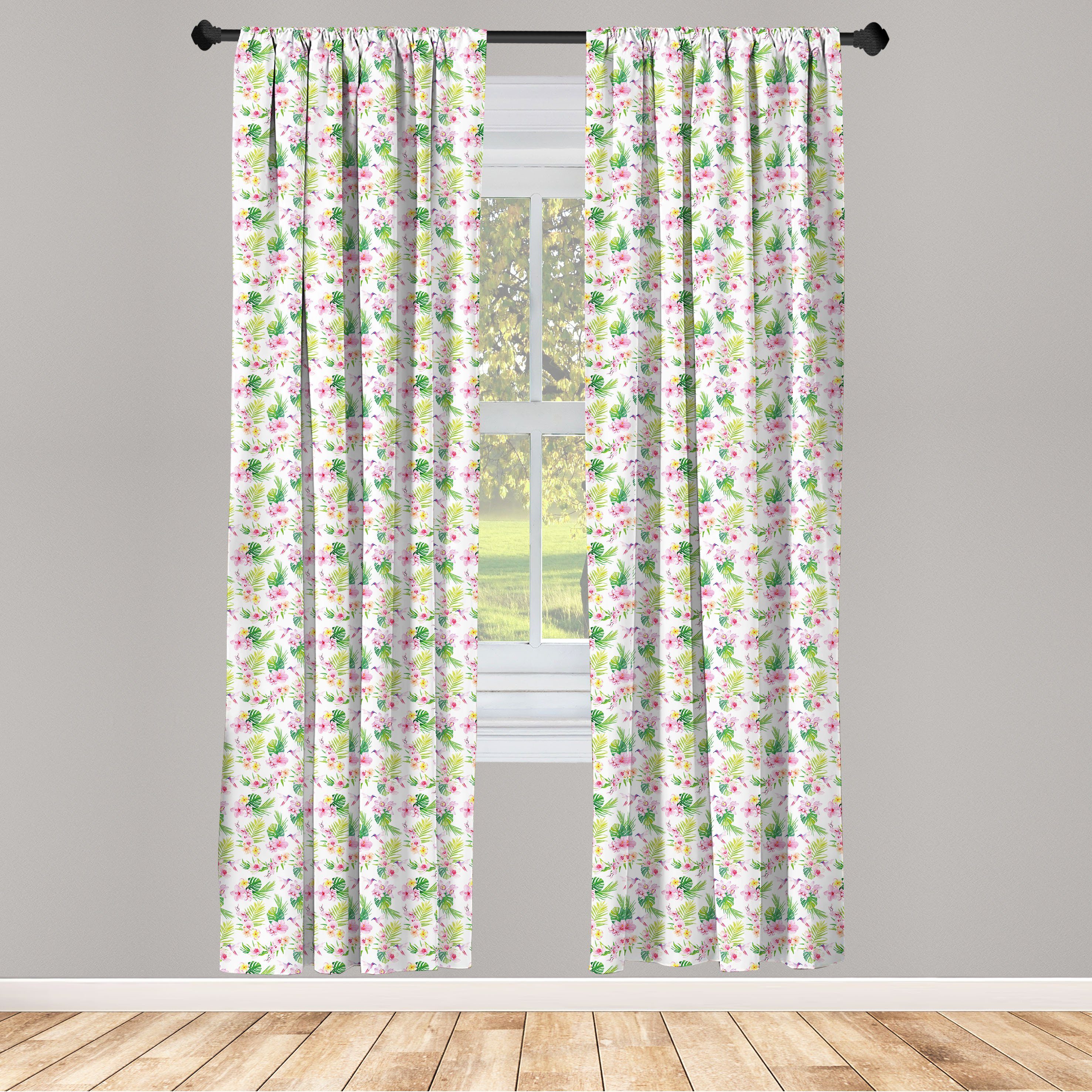 Gardine Vorhang für Wohnzimmer Schlafzimmer Dekor, Abakuhaus, Microfaser, Luau Hawaiian Hibiscus Blätter