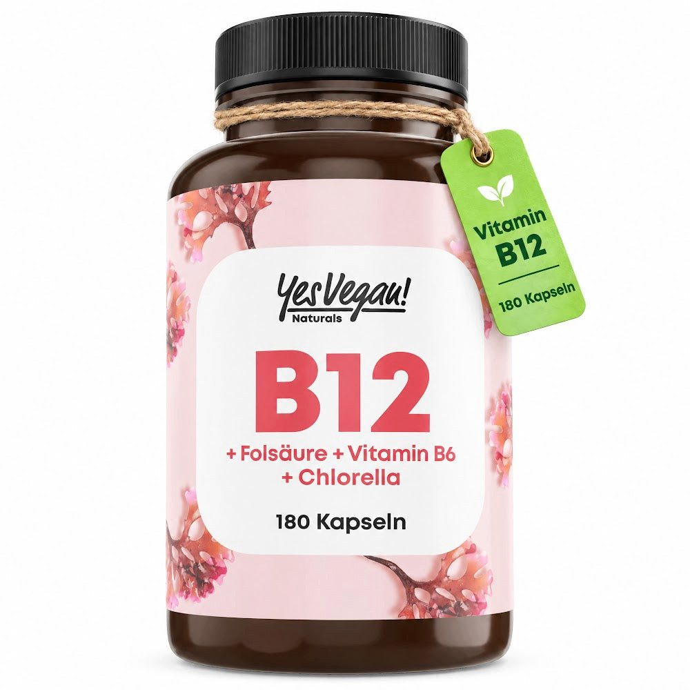 Yes Vegan Vitamin B12 hochdosiert 500 µg mit B6 + Folsäure Kapseln, 180 St., 55 g, vegan, laktosefrei, glutenfrei