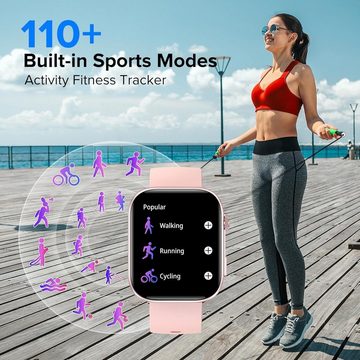 BRIBEJAT Smartwatch (2,01 Zoll, Android, iOS), Damen mit Telefonfunktion,110+ Sportmodi, Fitnessuhr mit Herzfrequenz