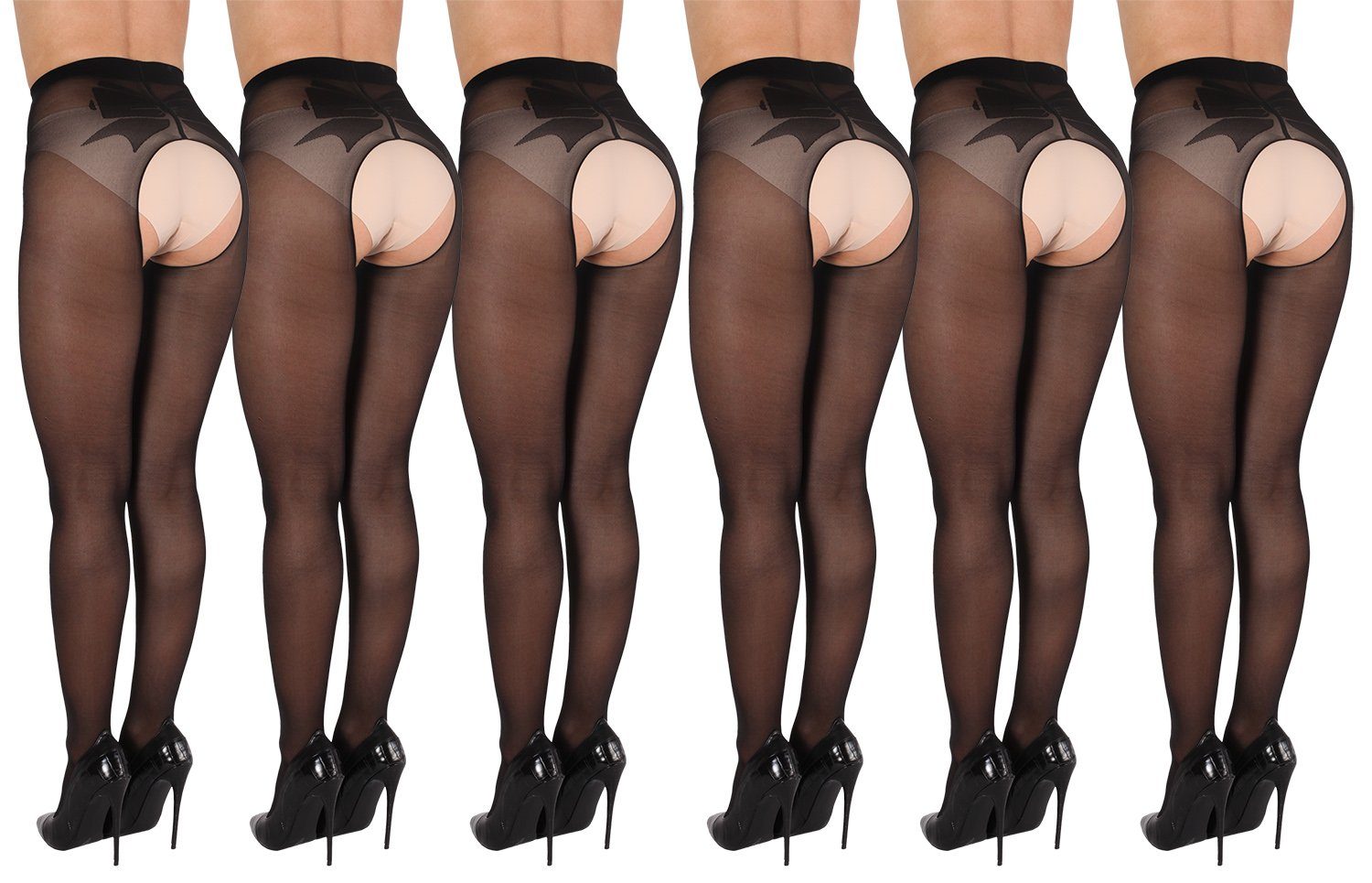Ouvert Strumpfhose gemusterte Ouvert Strumpfhose mit offenem Schritt und Schleife