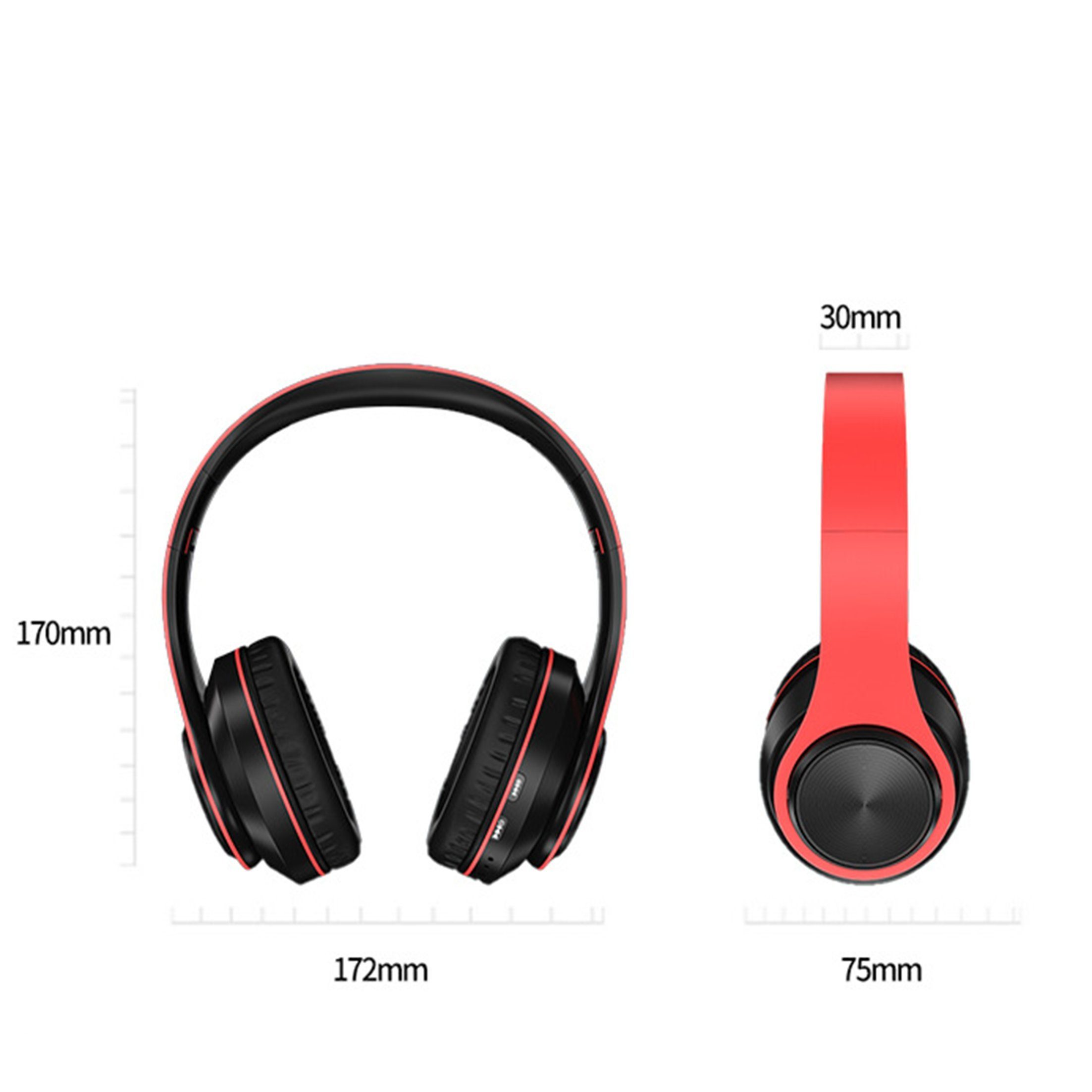 Diida Bluetooth-Kopfhörer,Gaming-Headset,kabelloses Kopfbügel-Kopfhörer Over-Ear-Kopfhörer schwarz-rot