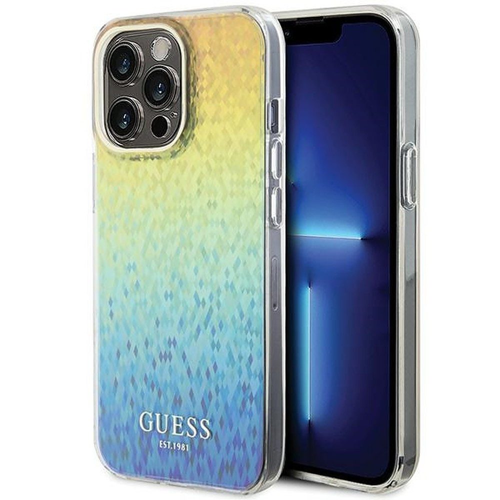 Guess Handyhülle Schutzhülle Smartphonehülle Rückschale 6,7 Zoll, Discokugel-Design, irisierend, Hartschale, passgenau