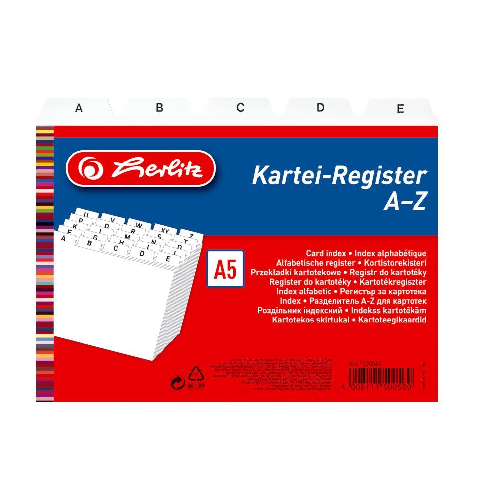 Herlitz Aktenordner Herlitz Karteikarten Register A-Z / Karteiregister / PP / DIN A5 / Far
