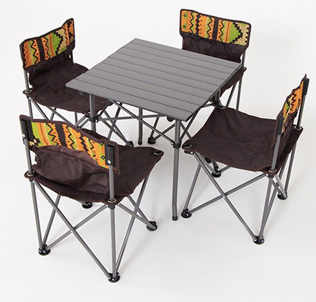 MIIGA Campingtisch (4er Set, 1 Tisch & 4 Stühle), Faltbare Tischplatte und  Stühle Tisch: 51 x 50 x 51 cm Stuhl: ca. 35 x 37 x 58 cm