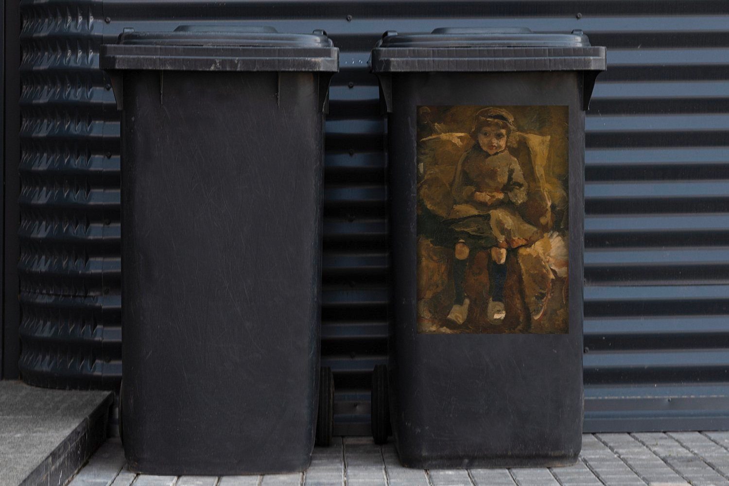 Abfalbehälter Mülltonne, George Sticker, Wandsticker MuchoWow St), Die - Gemälde Container, Holzschuhe Mülleimer-aufkleber, Hendrik von (1 Breitner