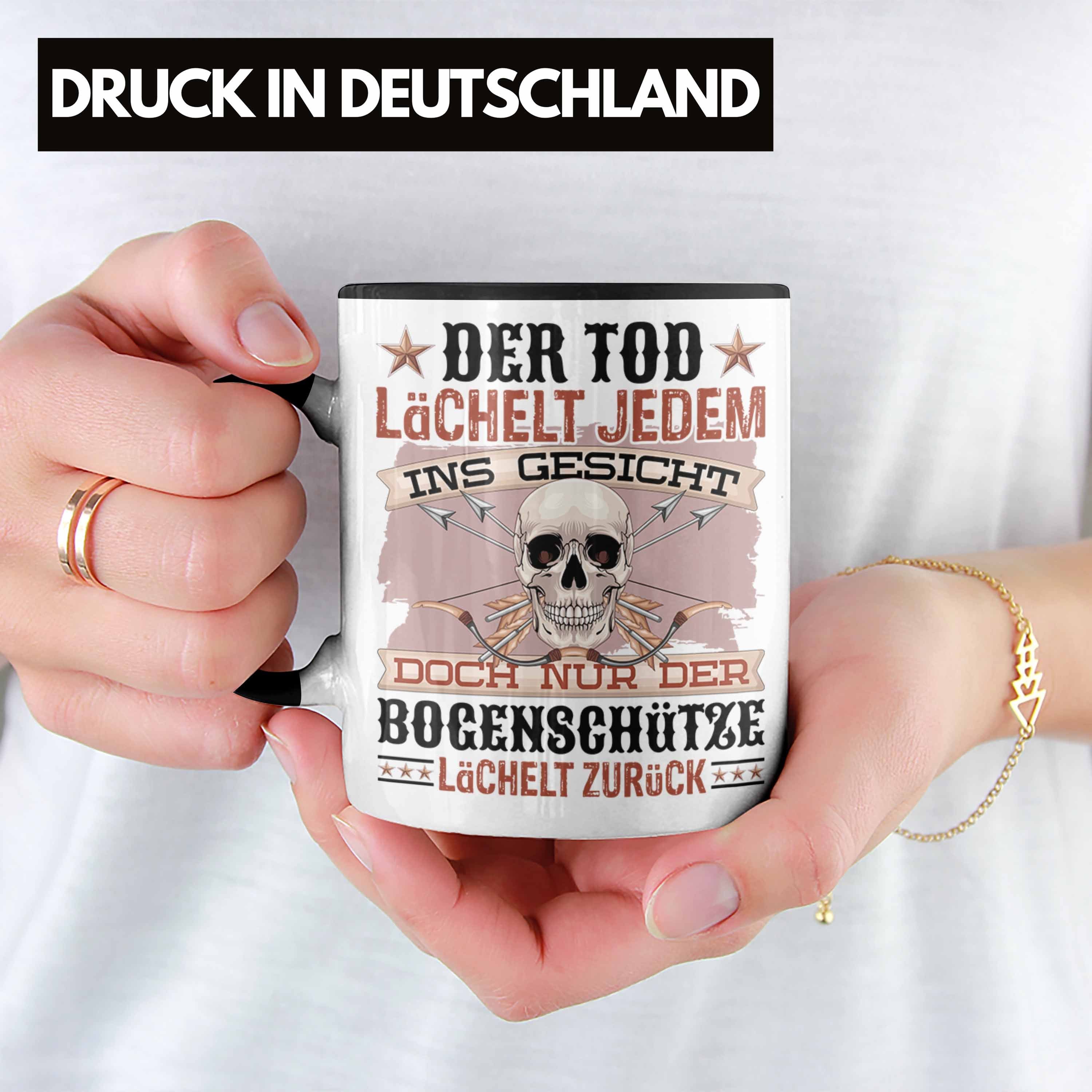 Geschenkidee Bogen & Tod Der Schwarz Lächel Geschenk Pfeil Spruch Bogenschütze Tasse Trendation